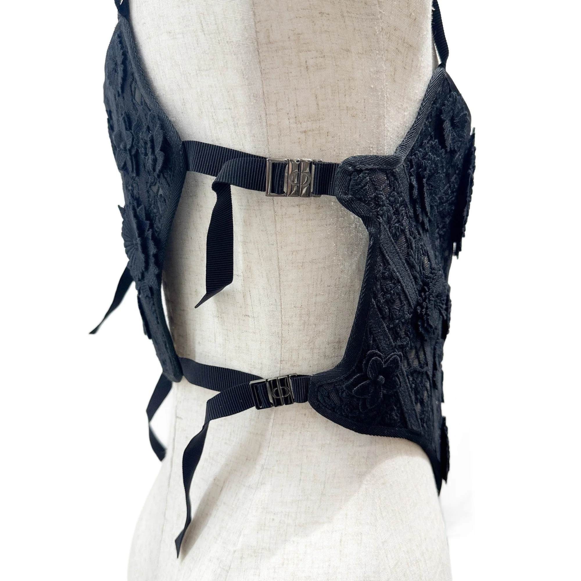 Size 36 EU Floral Applique Black Cotton Bustier - Image 7