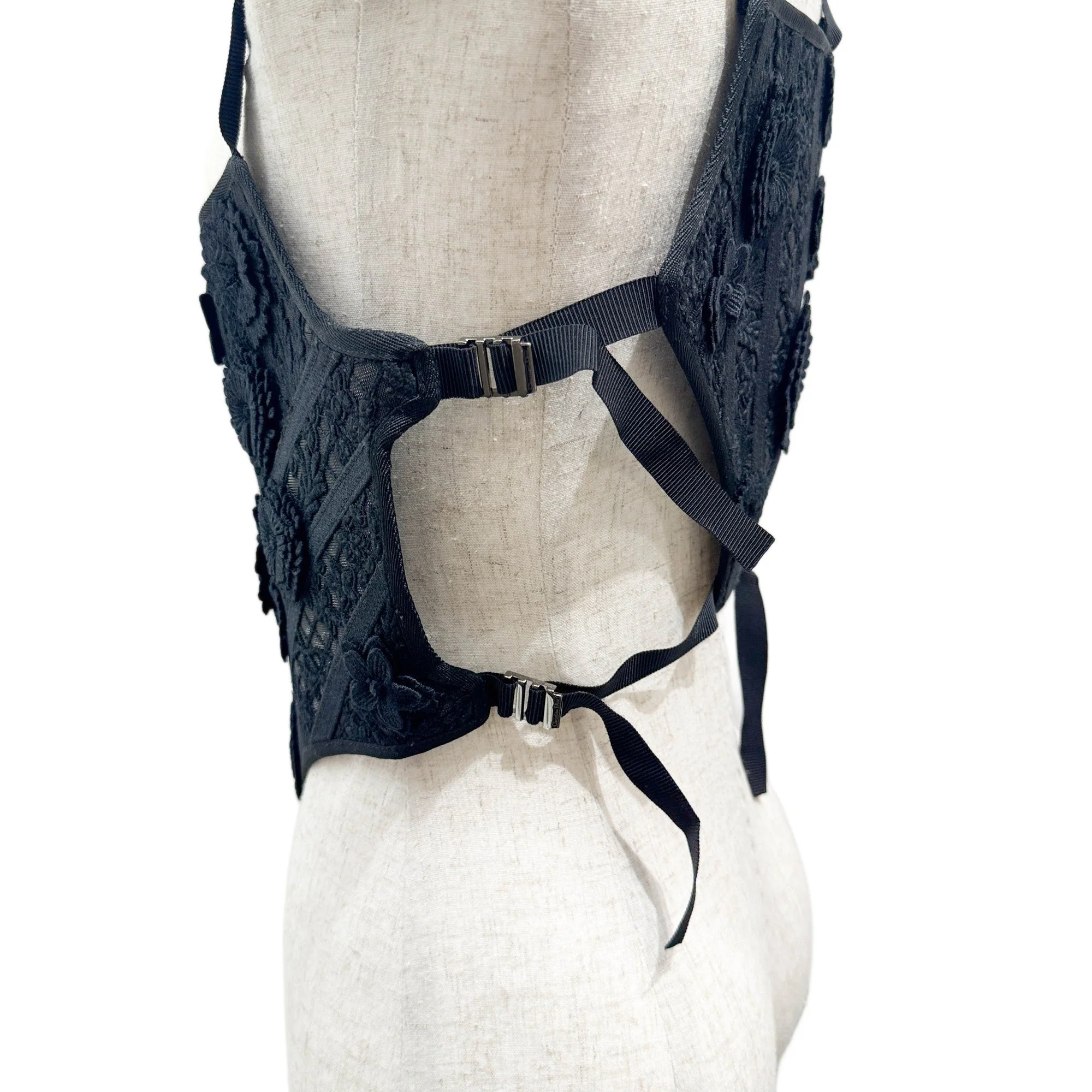 Size 36 EU Floral Applique Black Cotton Bustier - Image 8