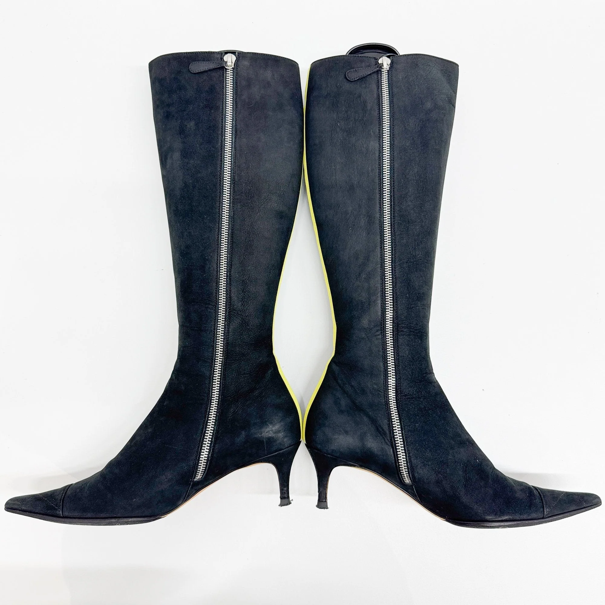 Size 37 1/2 EU Black Nubuck Leather Knee High Heels - Image 10