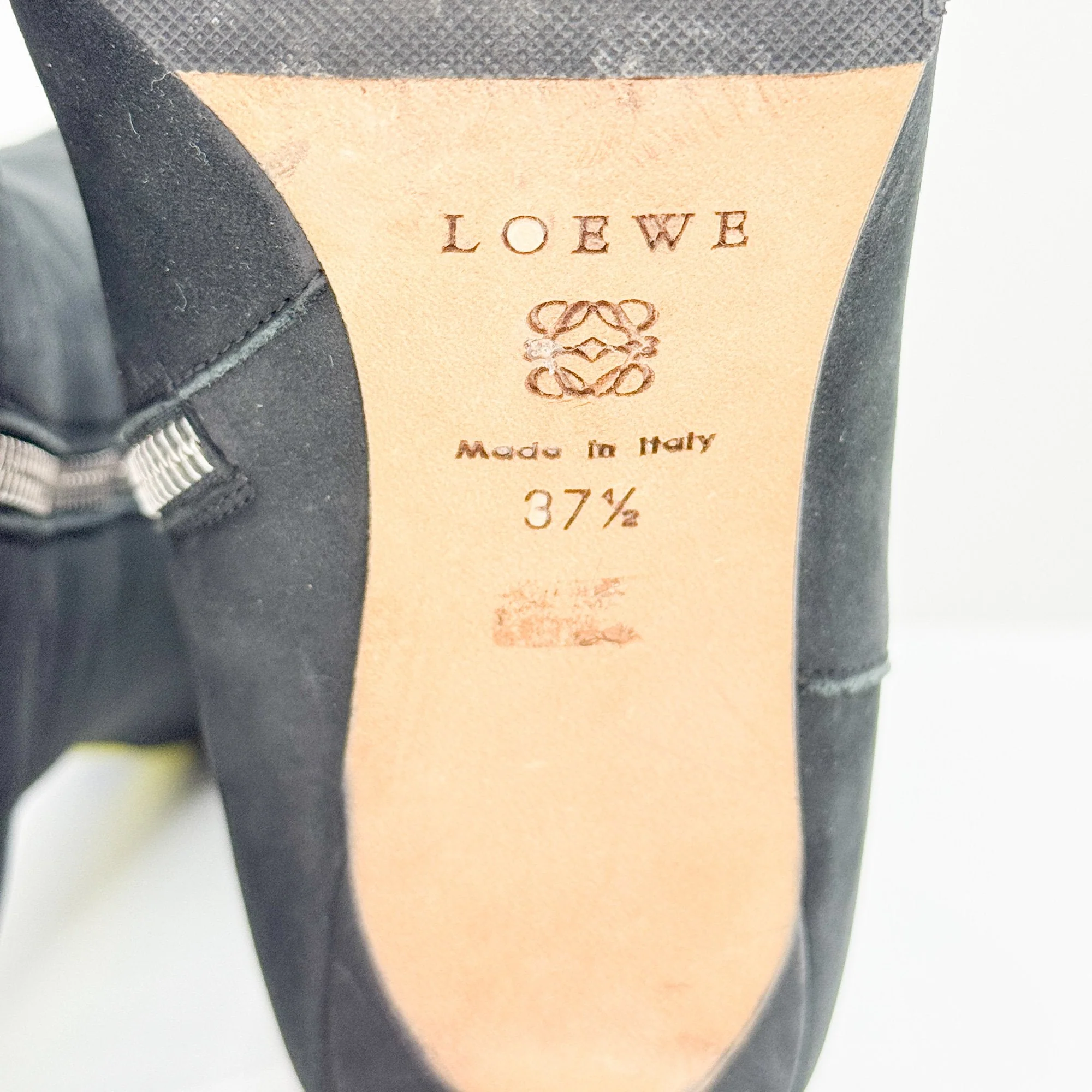 Size 37 1/2 EU Black Nubuck Leather Knee High Heels - Image 9