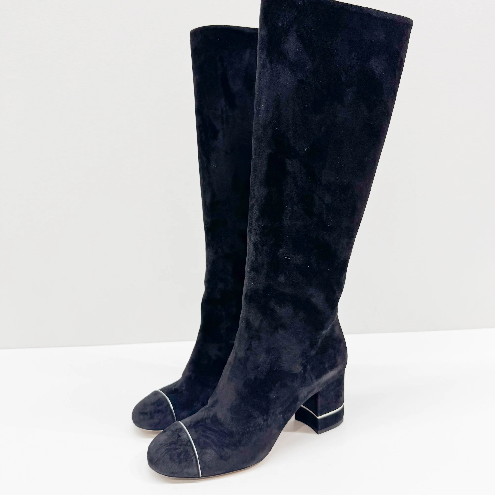 Size 37.5 EU Black Suede Long Boots - Image 4