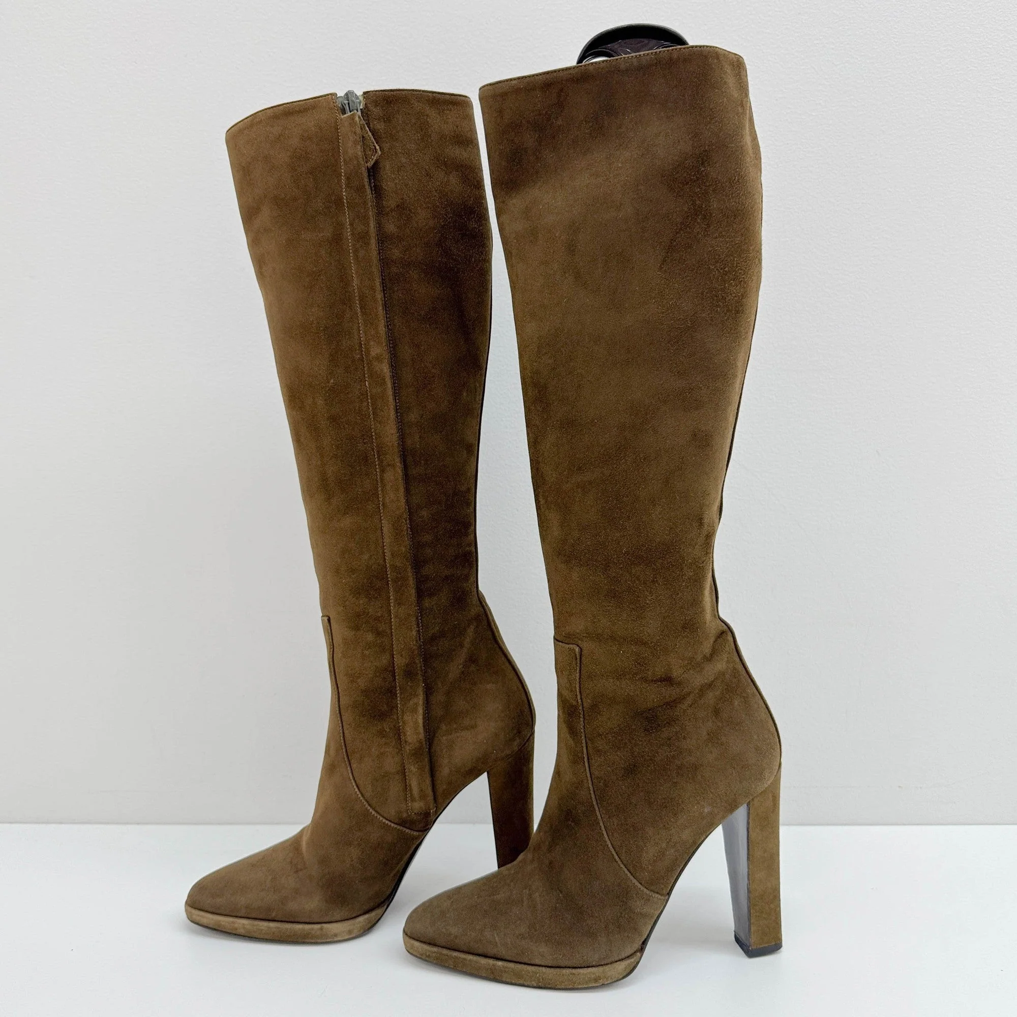 Size EU 36 1/2 Olive Brown Suede Boots - Image 3