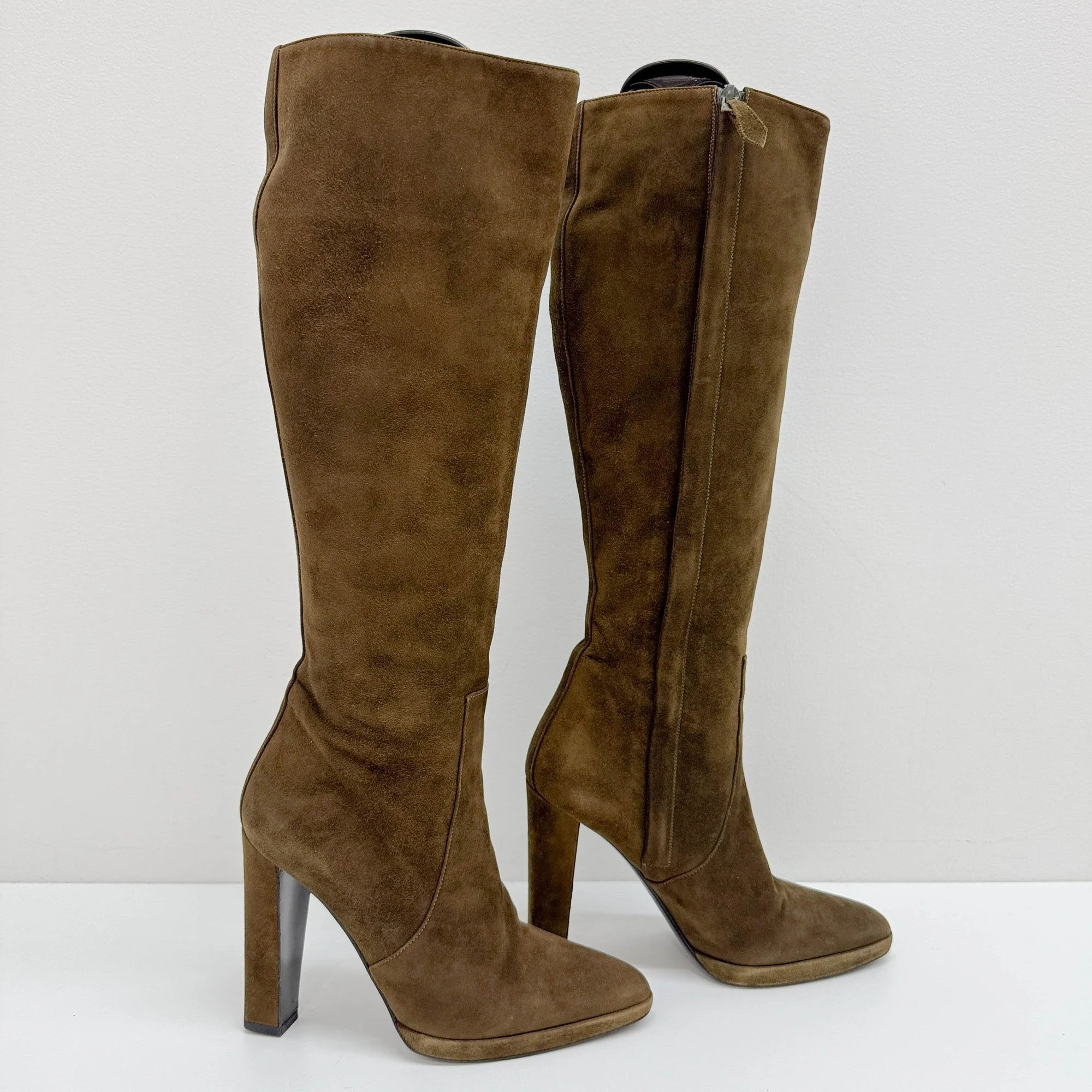 Size EU 36 1/2 Olive Brown Suede Boots - Image 4