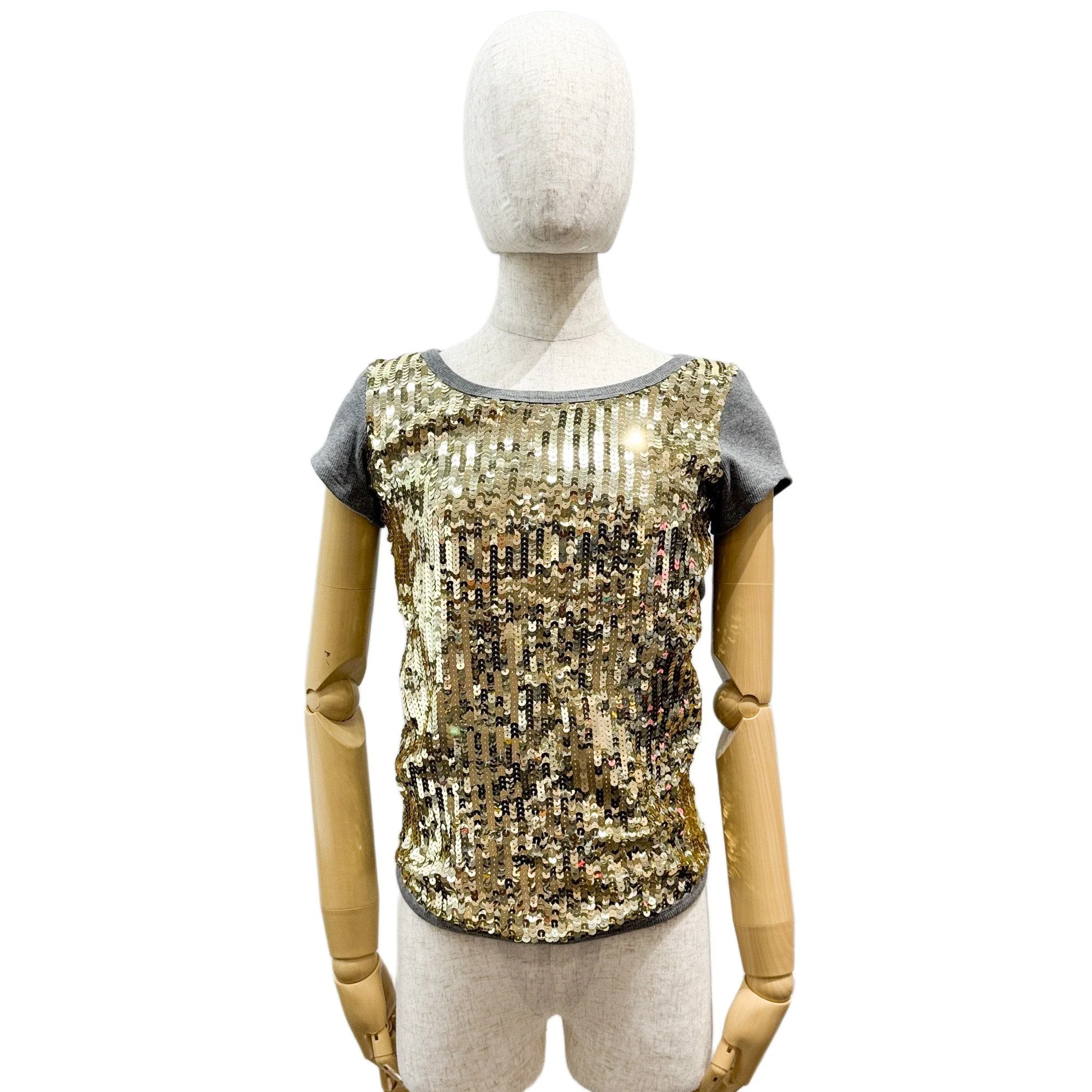 Size S EU Gold Sequin & Grey Cotton T-Shirt - Image 3