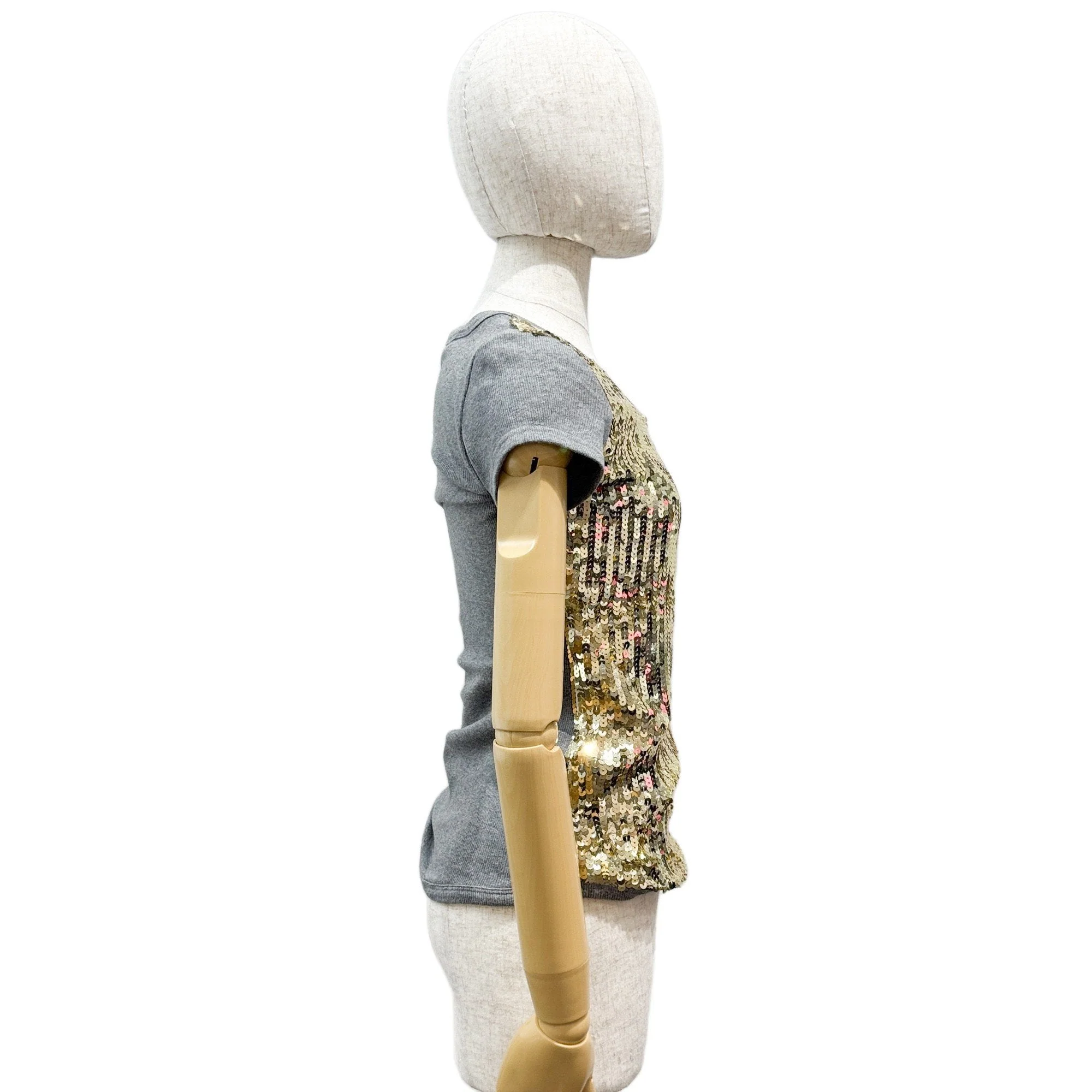 Size S EU Gold Sequin & Grey Cotton T-Shirt - Image 4