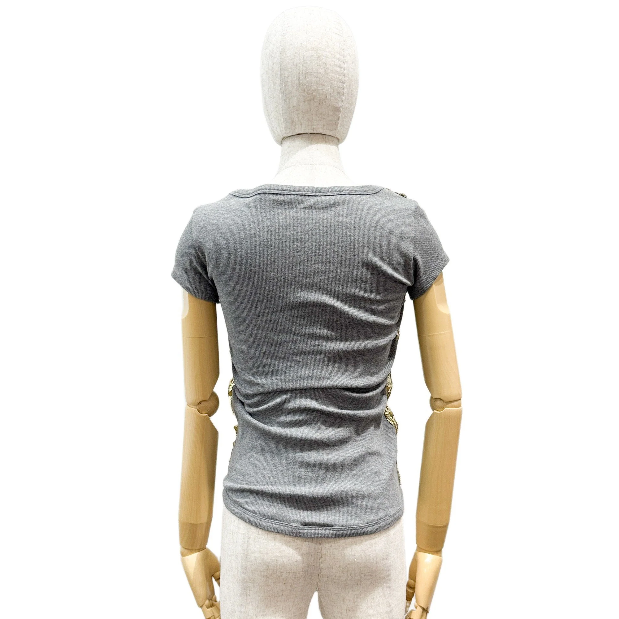 Size S EU Gold Sequin & Grey Cotton T-Shirt - Image 5