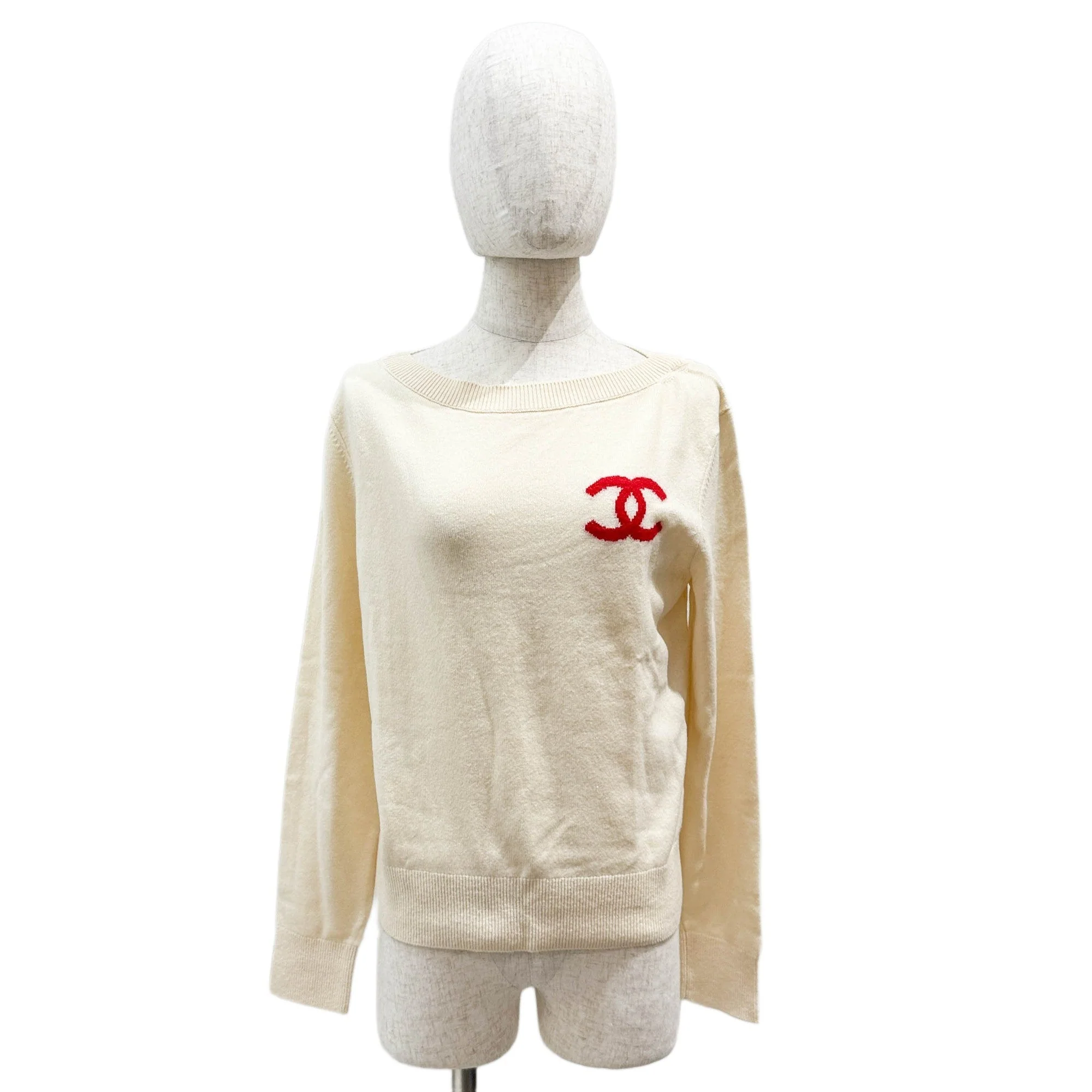 Size34 Beige Knit Sweater LA PAUSA Red Coco Emblem - Image 3