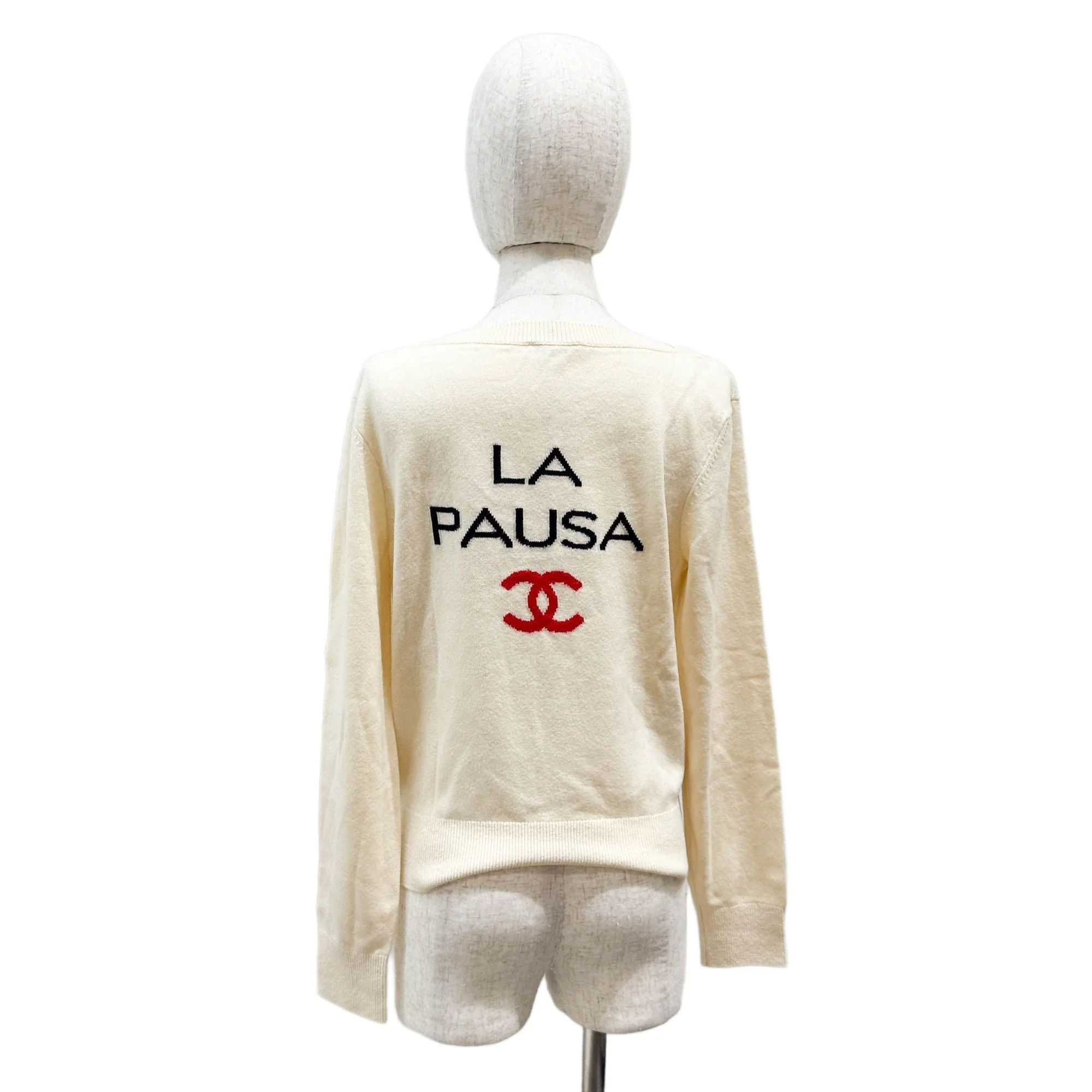 Size34 Beige Knit Sweater LA PAUSA Red Coco Emblem - Image 5