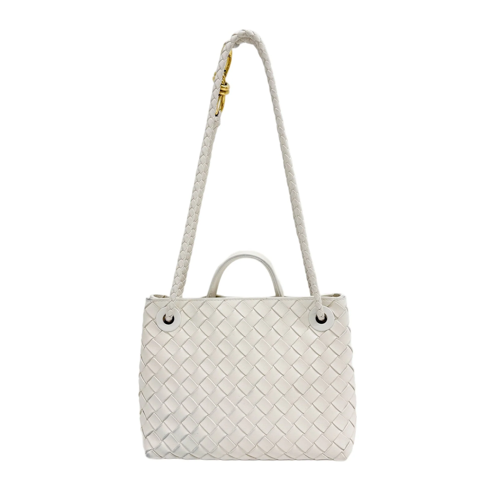 Small Andiamo Intrecciato Off White Leather Two Way Bag - Image 2