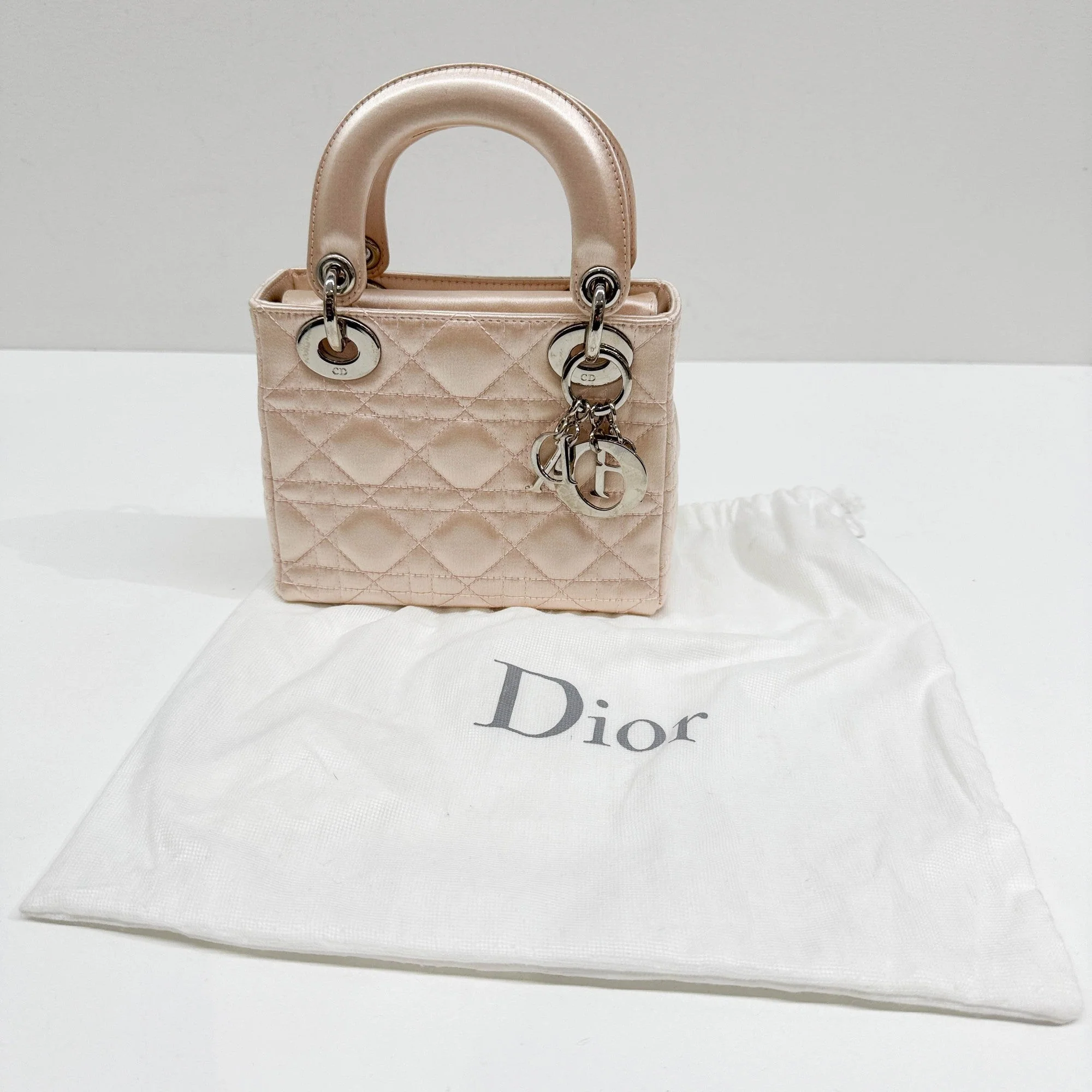 Mini Lady Dior Powder Pink Cannage Satin Hand Bag - Image 4