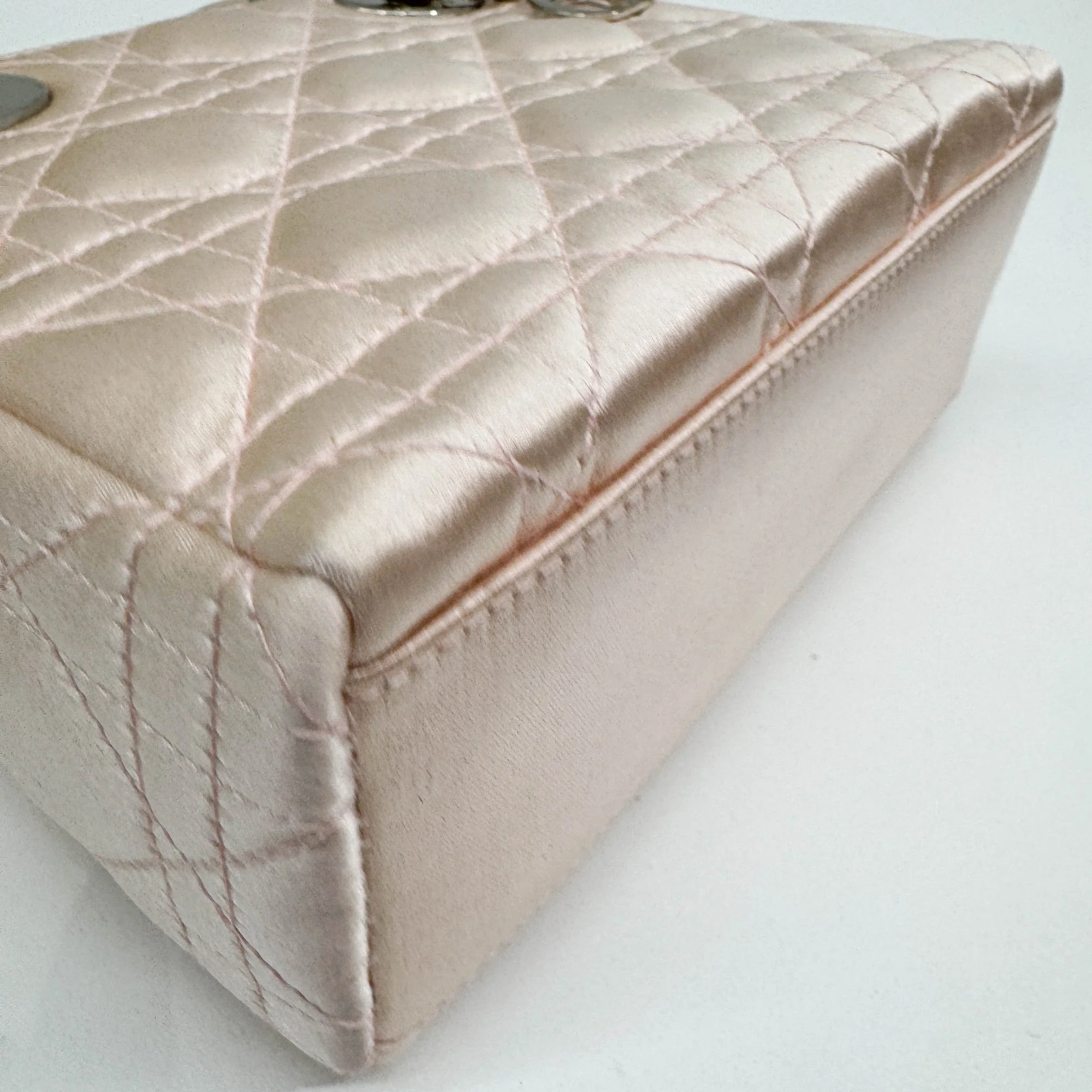 Mini Lady Dior Powder Pink Cannage Satin Hand Bag - Image 9