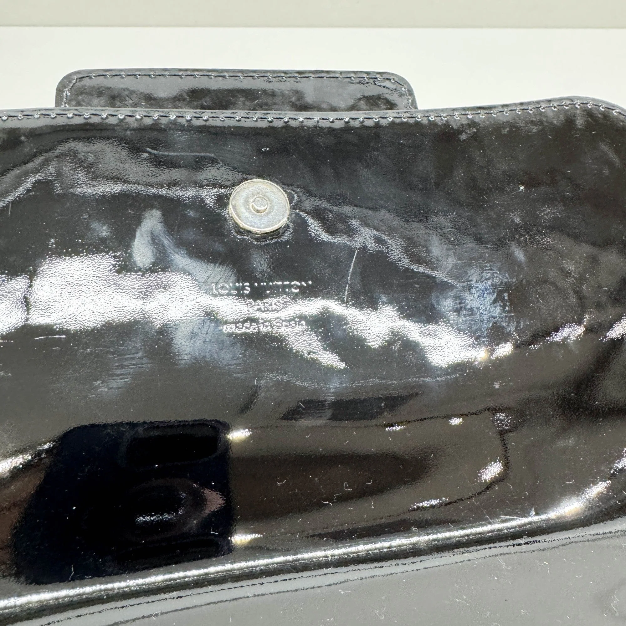 Sobe Patent Black Leather with Silver Detail Clutch - Image 12