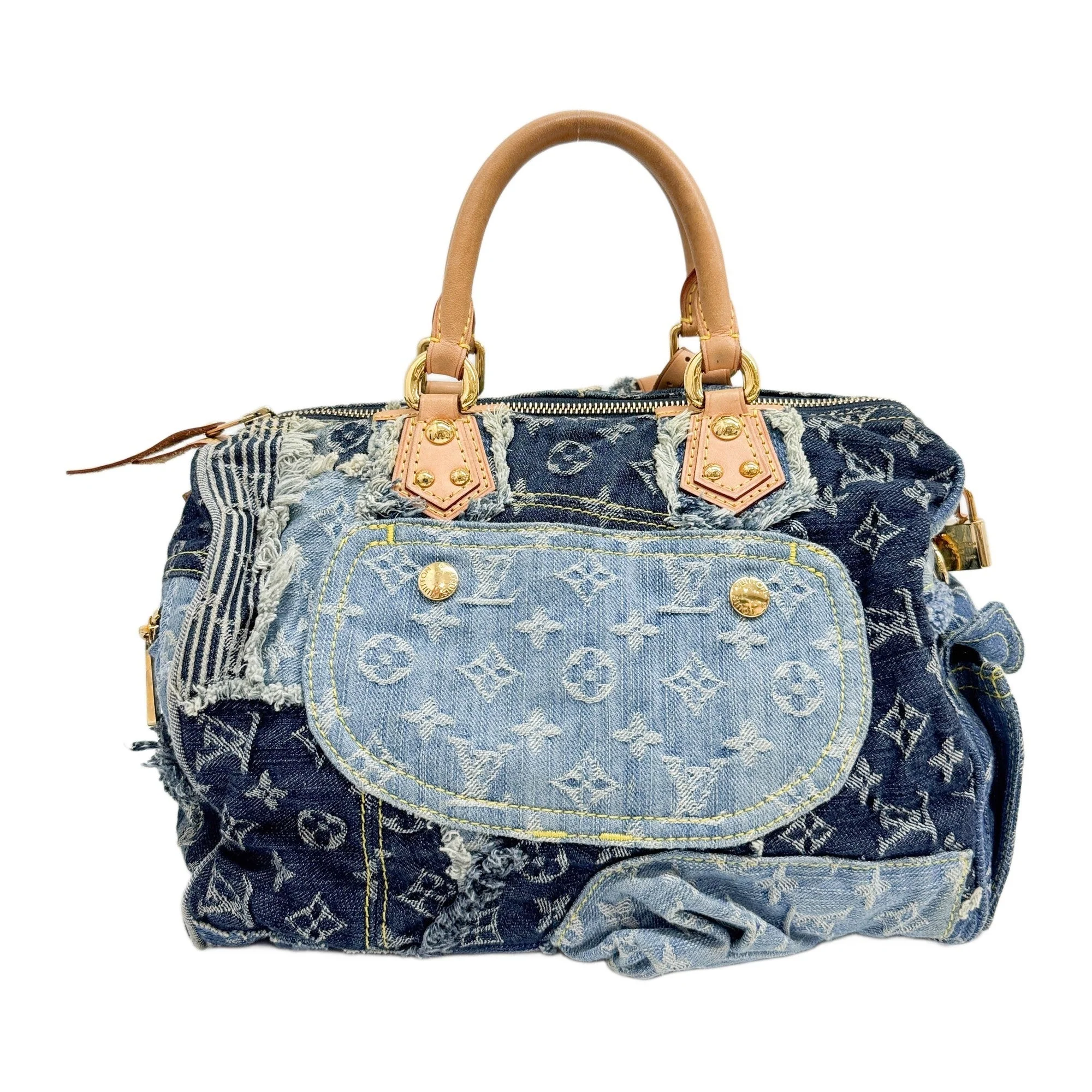 Speedy 30 Patchwork Blue Monogram Denim Hand Bag - Image 2