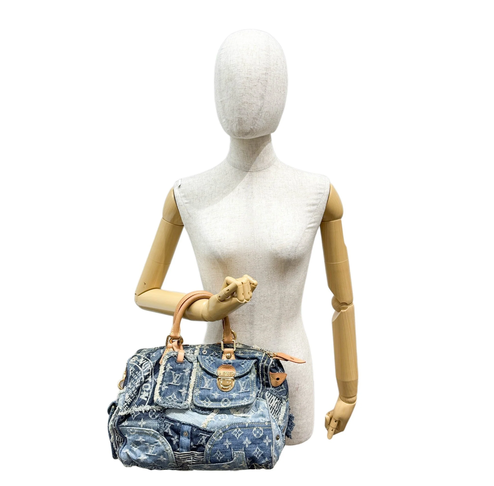 Speedy 30 Patchwork Blue Monogram Denim Hand Bag - Image 3