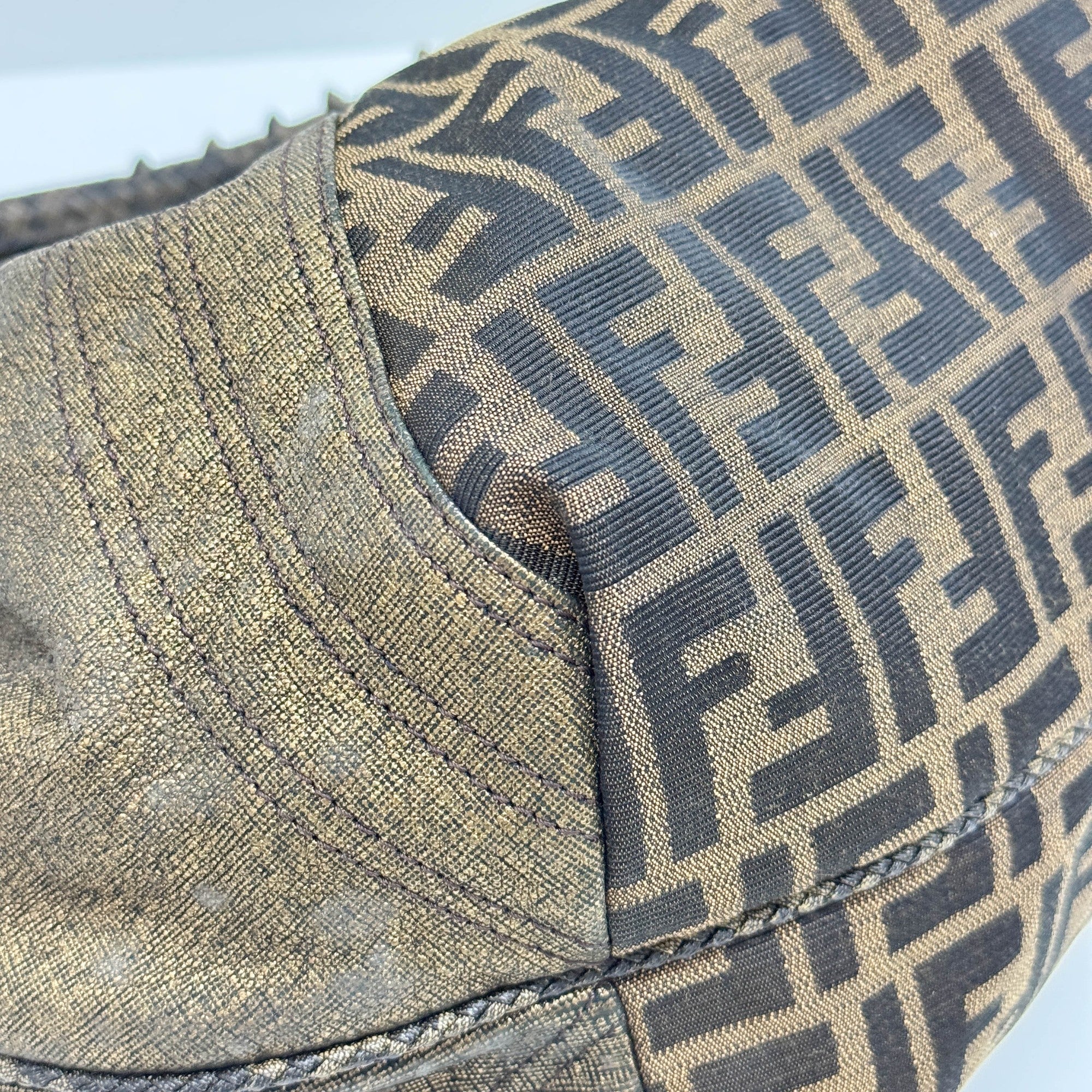 Spy Brown Zucca Canvas & Metallic Leather Shoulder Bag - Image 8