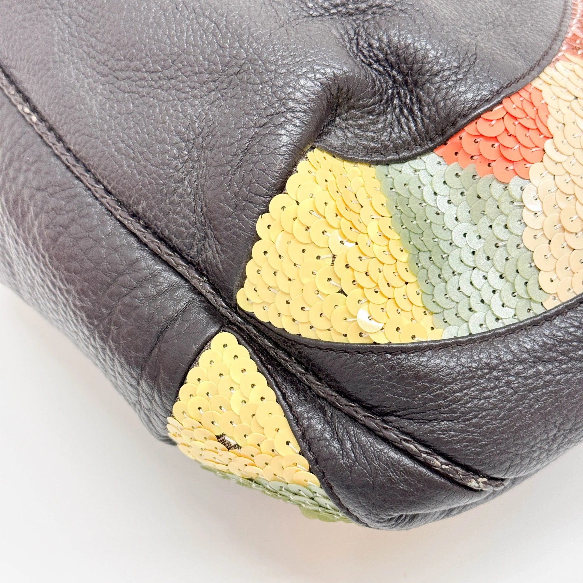 Spy Multicolor Sequin Espresso Brown Leather Shoulder Bag - Image 14