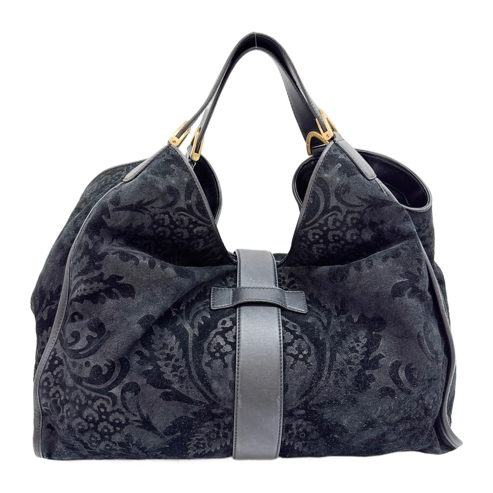 Stirrup Arabesque Black Suede Shoulder Bag - Image 2