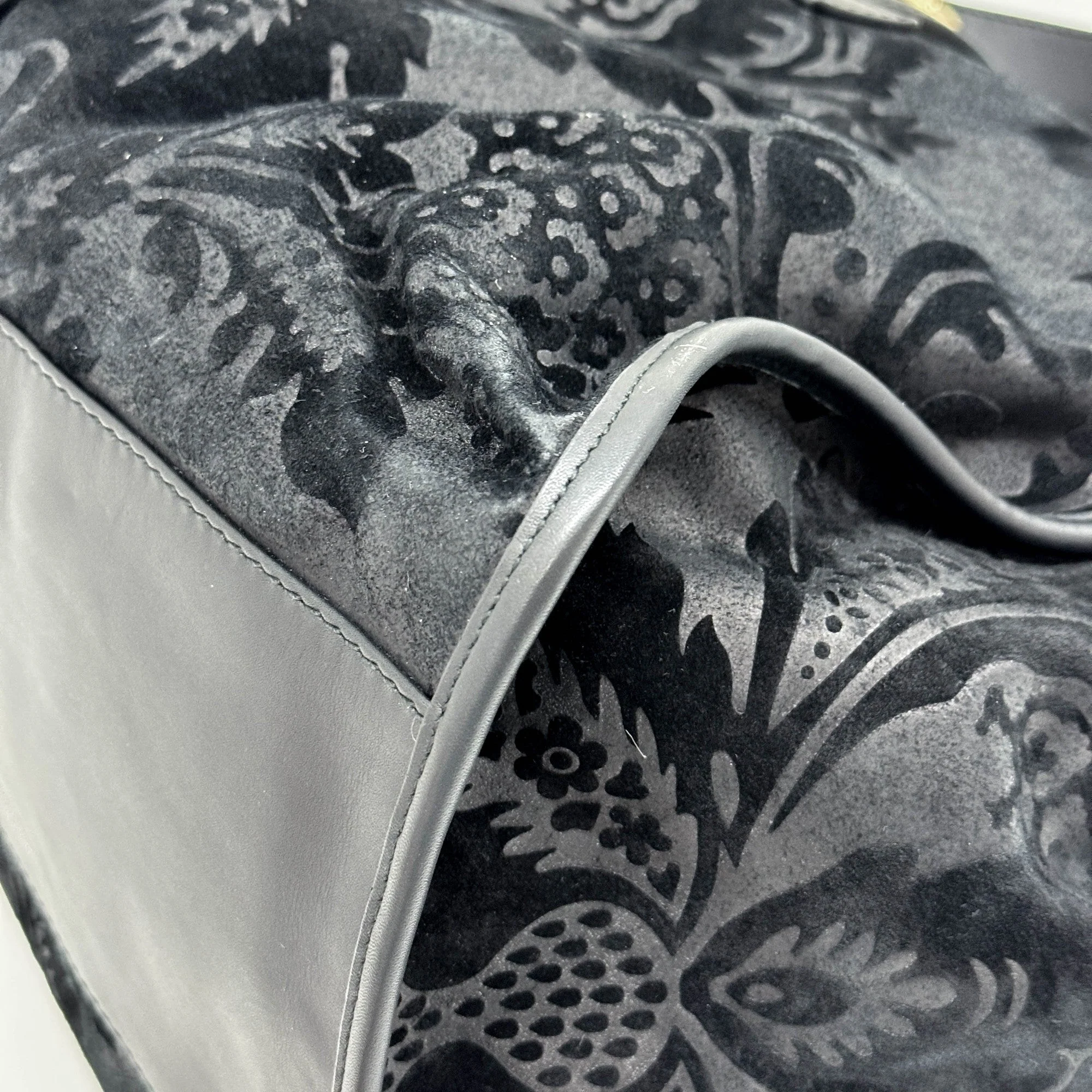Stirrup Arabesque Black Suede Shoulder Bag - Image 10