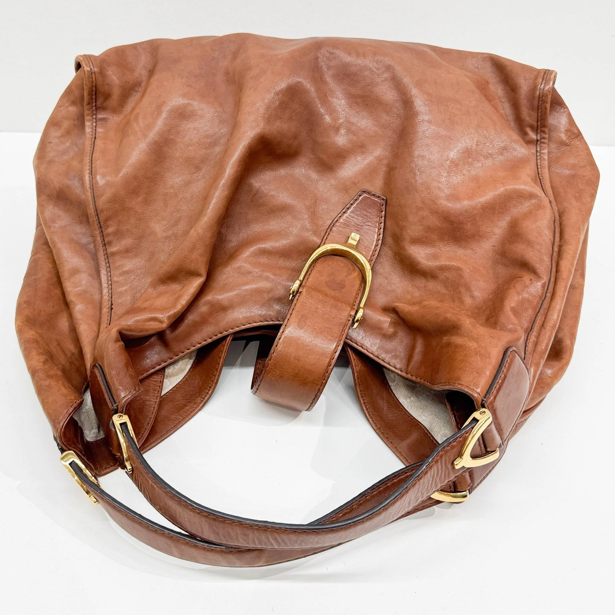 Stirrup Brown Leather Hobo Bag - Image 7