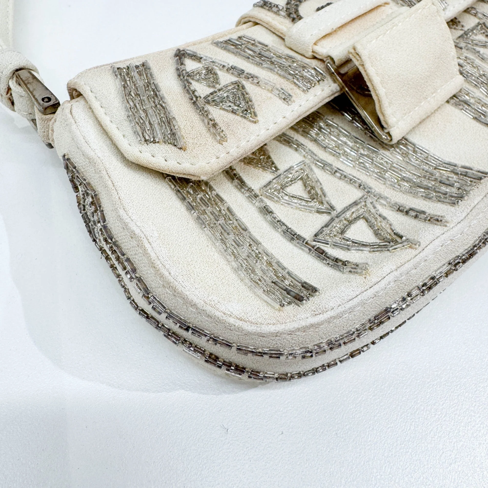Street Chic Columbus Beaded Beige Viscose Clutch Bag - Image 10