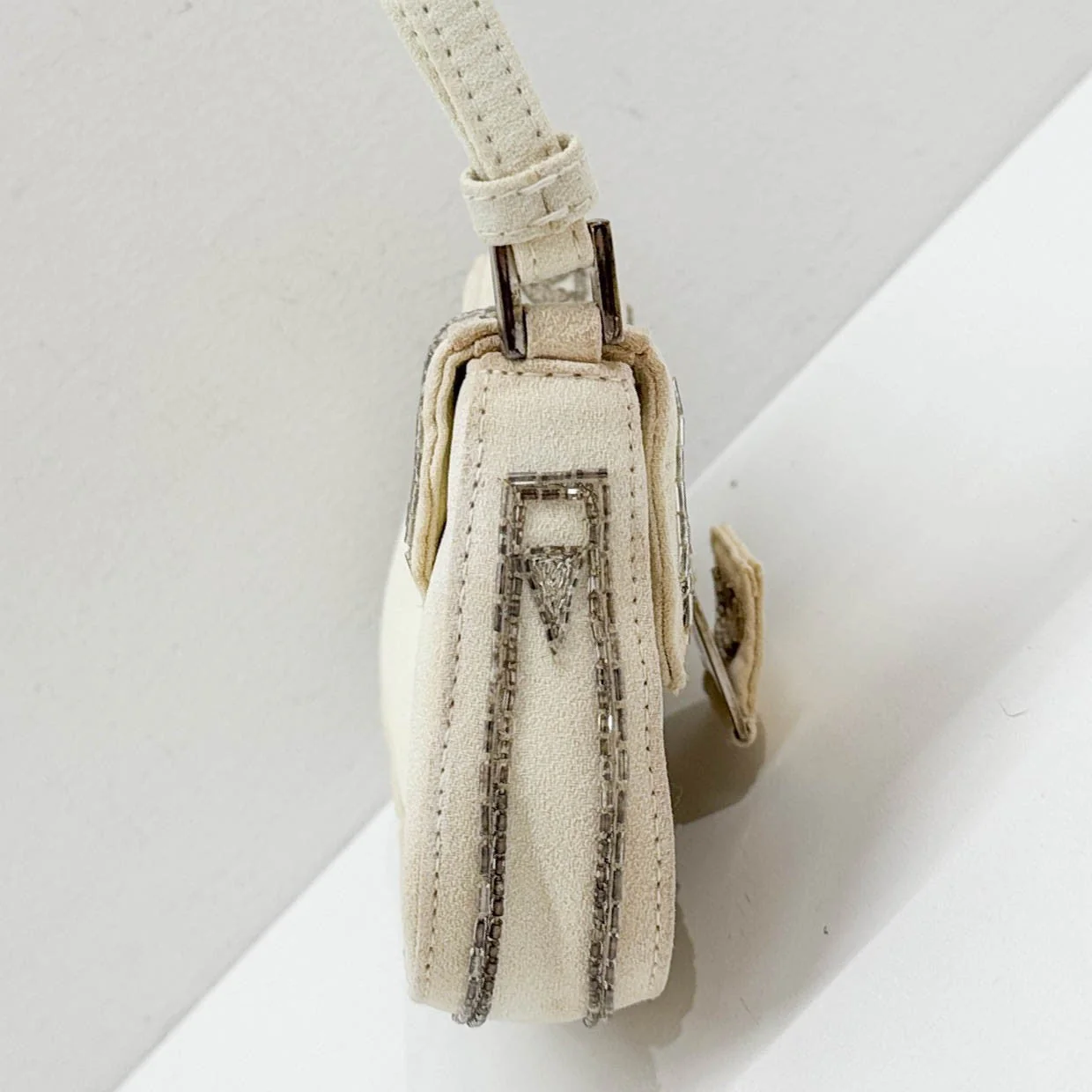 Street Chic Columbus Beaded Beige Viscose Clutch Bag - Image 6