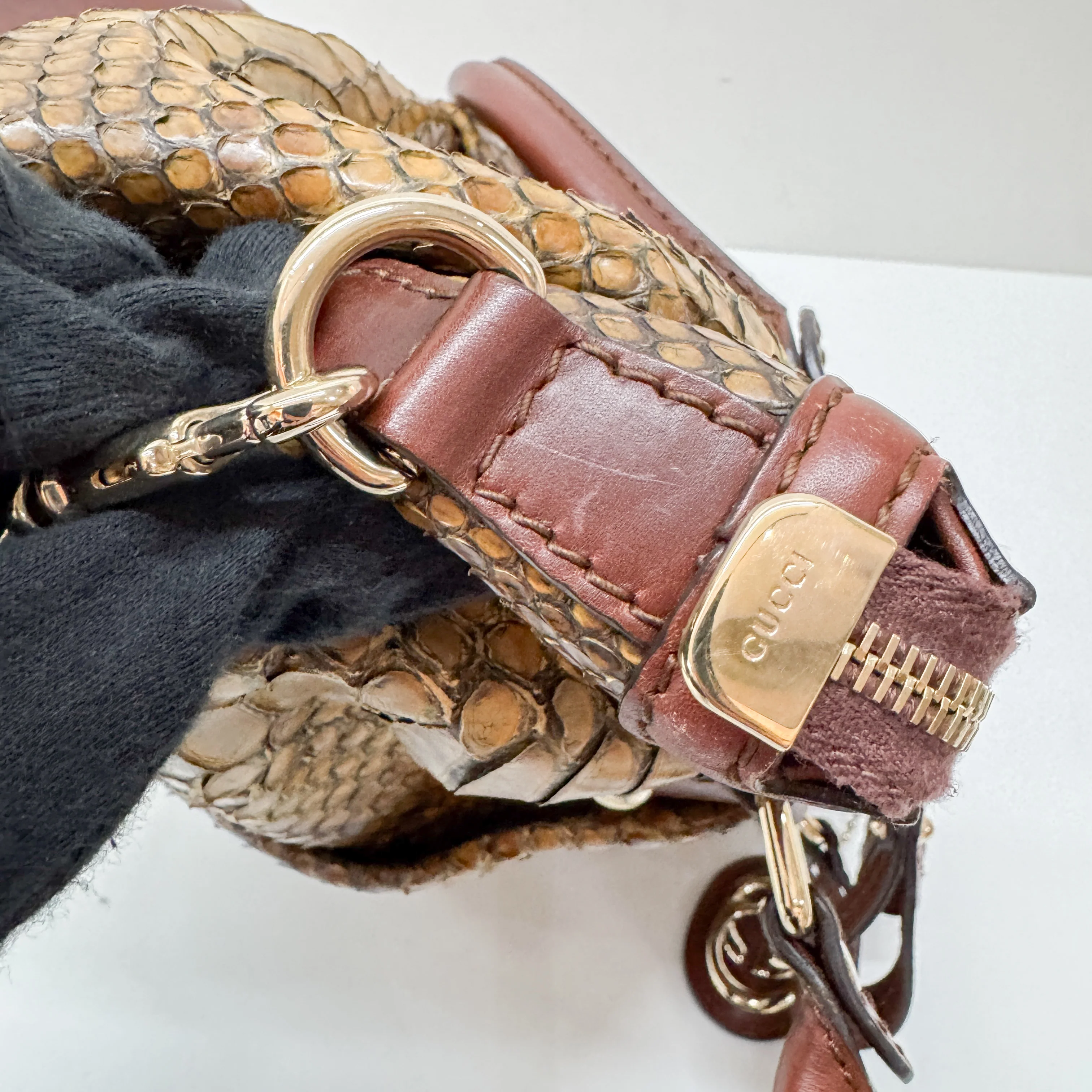Sukey Brown Embossed Python Two-Way Bag - Image 13