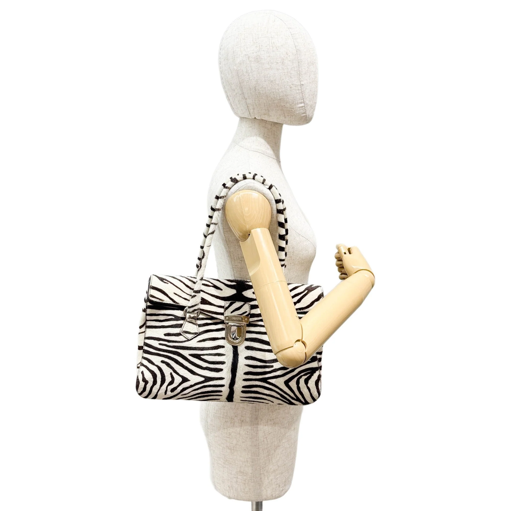 Easy White Zebra Print Pony Hair Shoulder Bag - Image 3