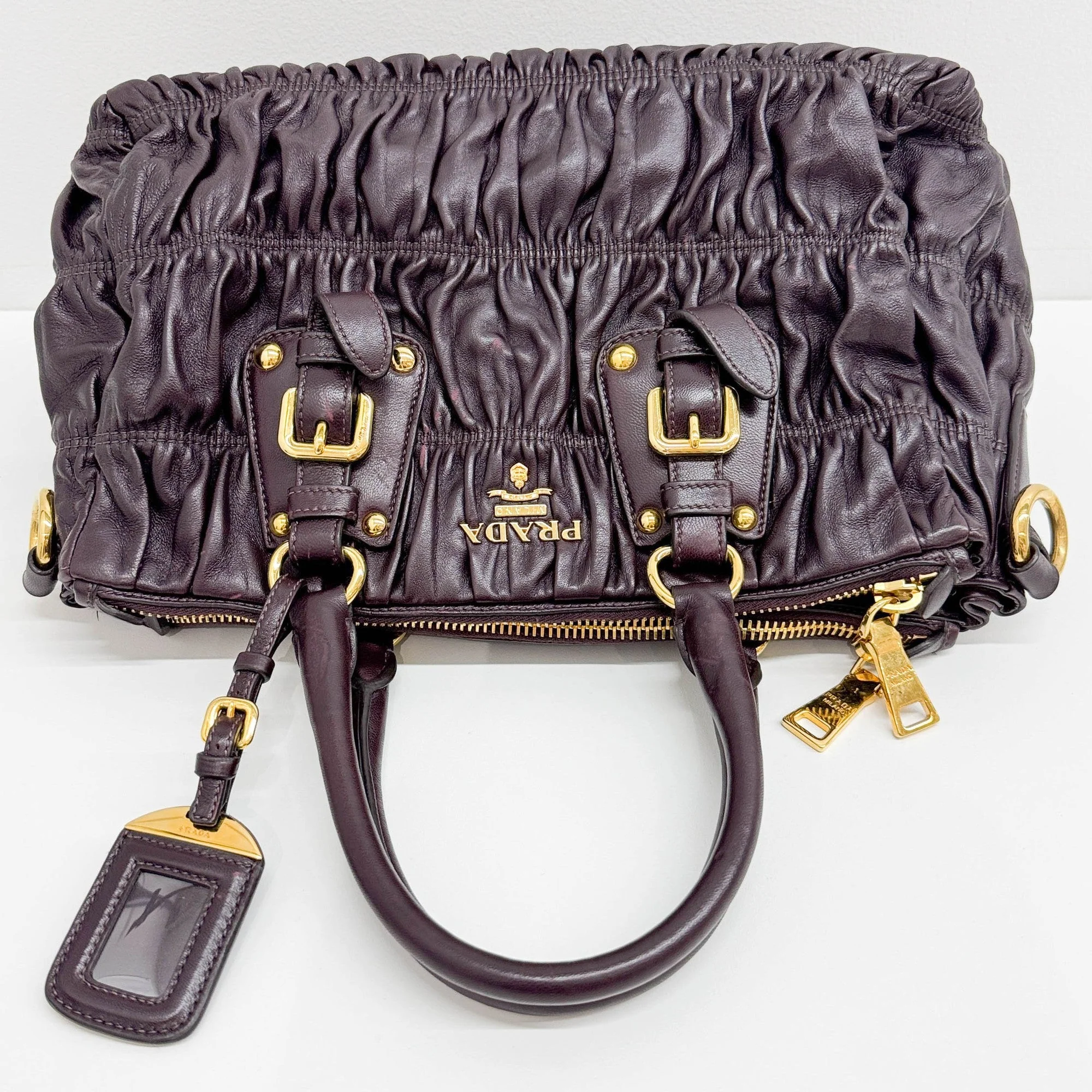 Tessuto Gaufre Eggplant Purple Leather Two Way Bag - Image 7