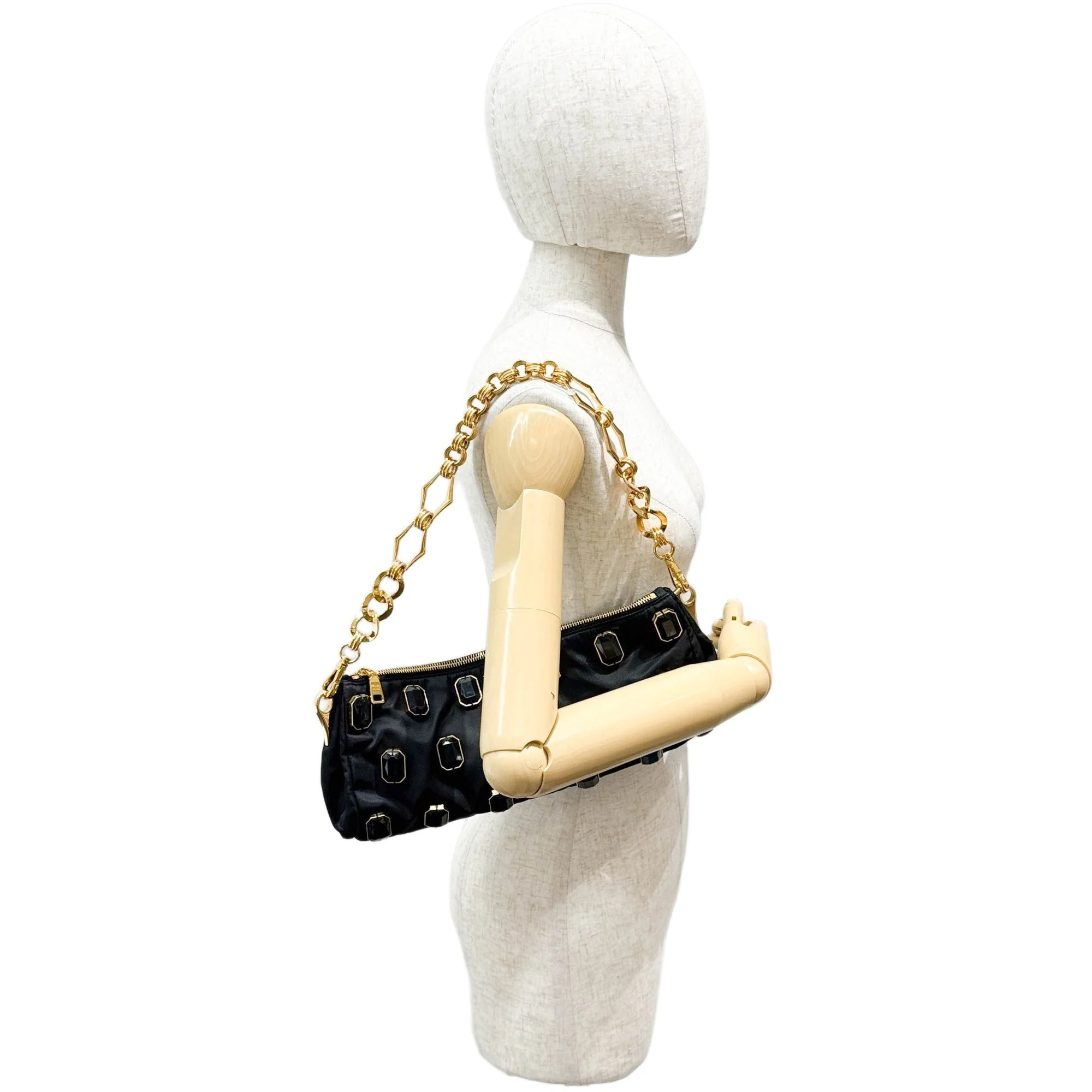 Tessuto Pietre Jeweled Black Nylon Shoulder Bag - Image 3