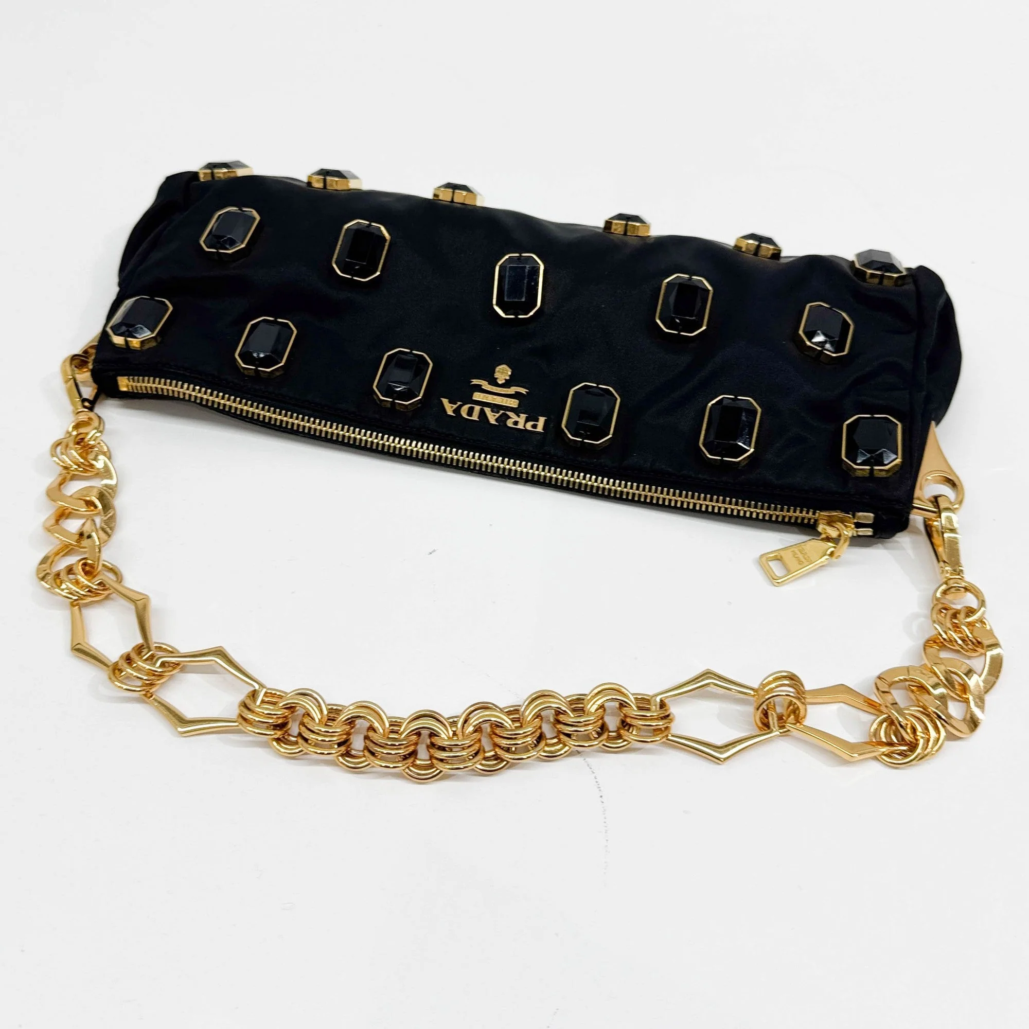 Tessuto Pietre Jeweled Black Nylon Shoulder Bag - Image 7