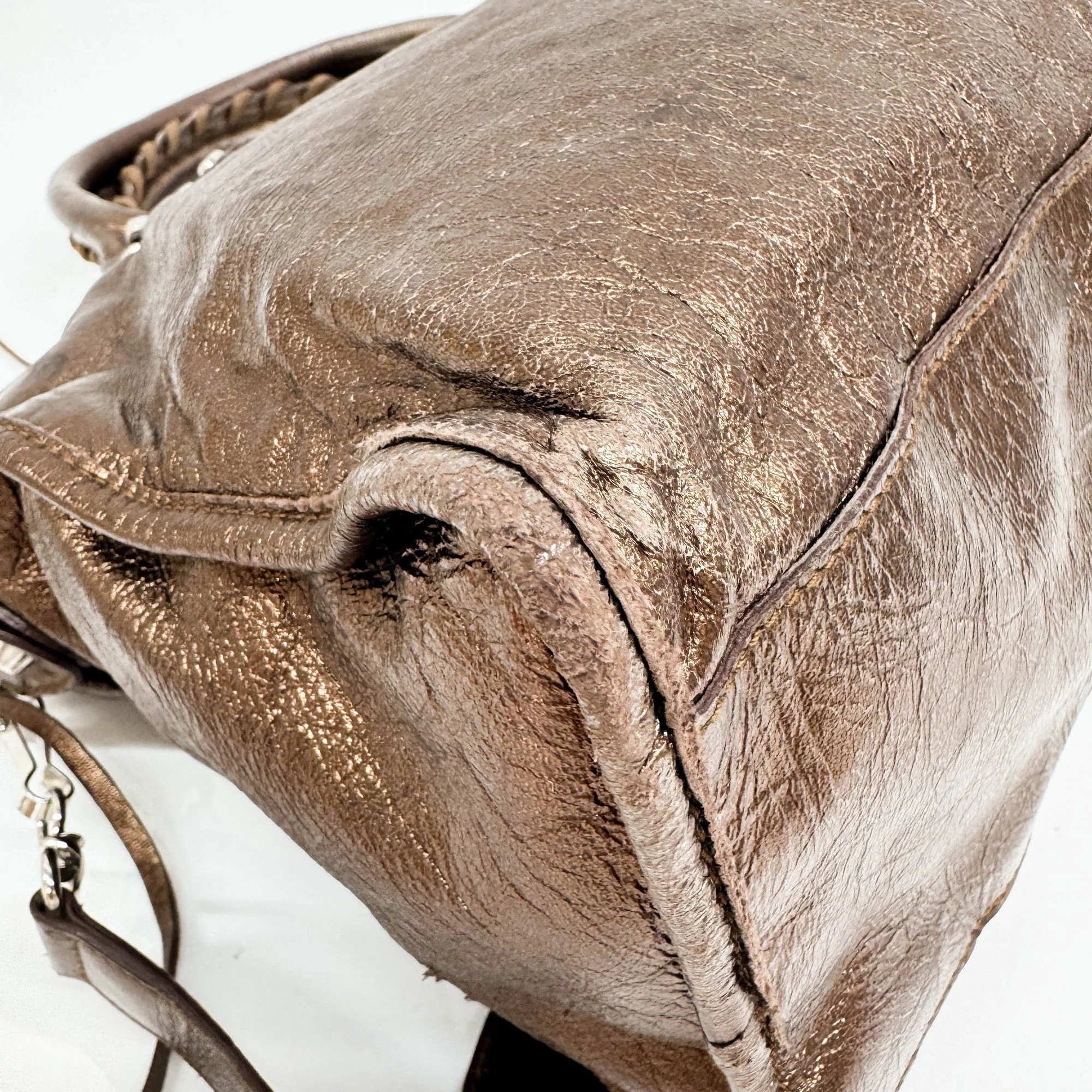 The City Bronze Metallic Leather Two Way Bag - Image 13