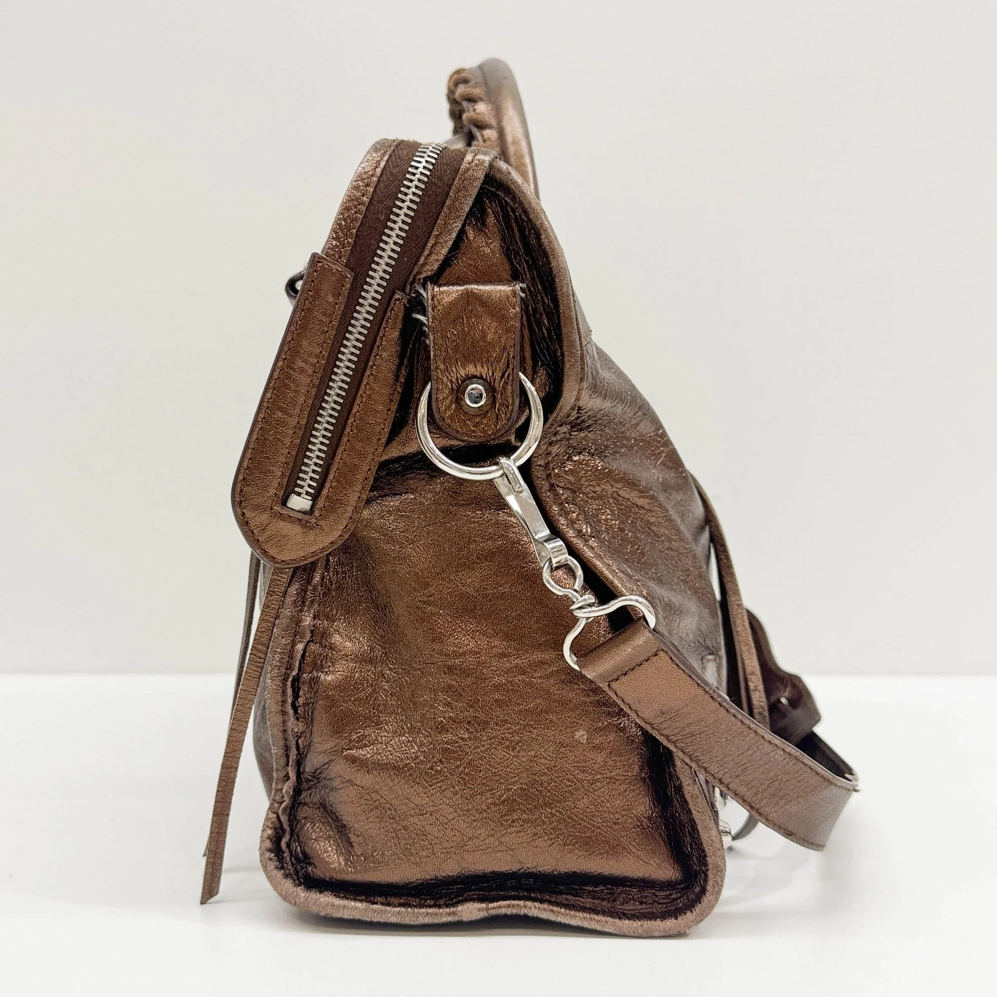 The City Bronze Metallic Leather Two Way Bag - Image 5