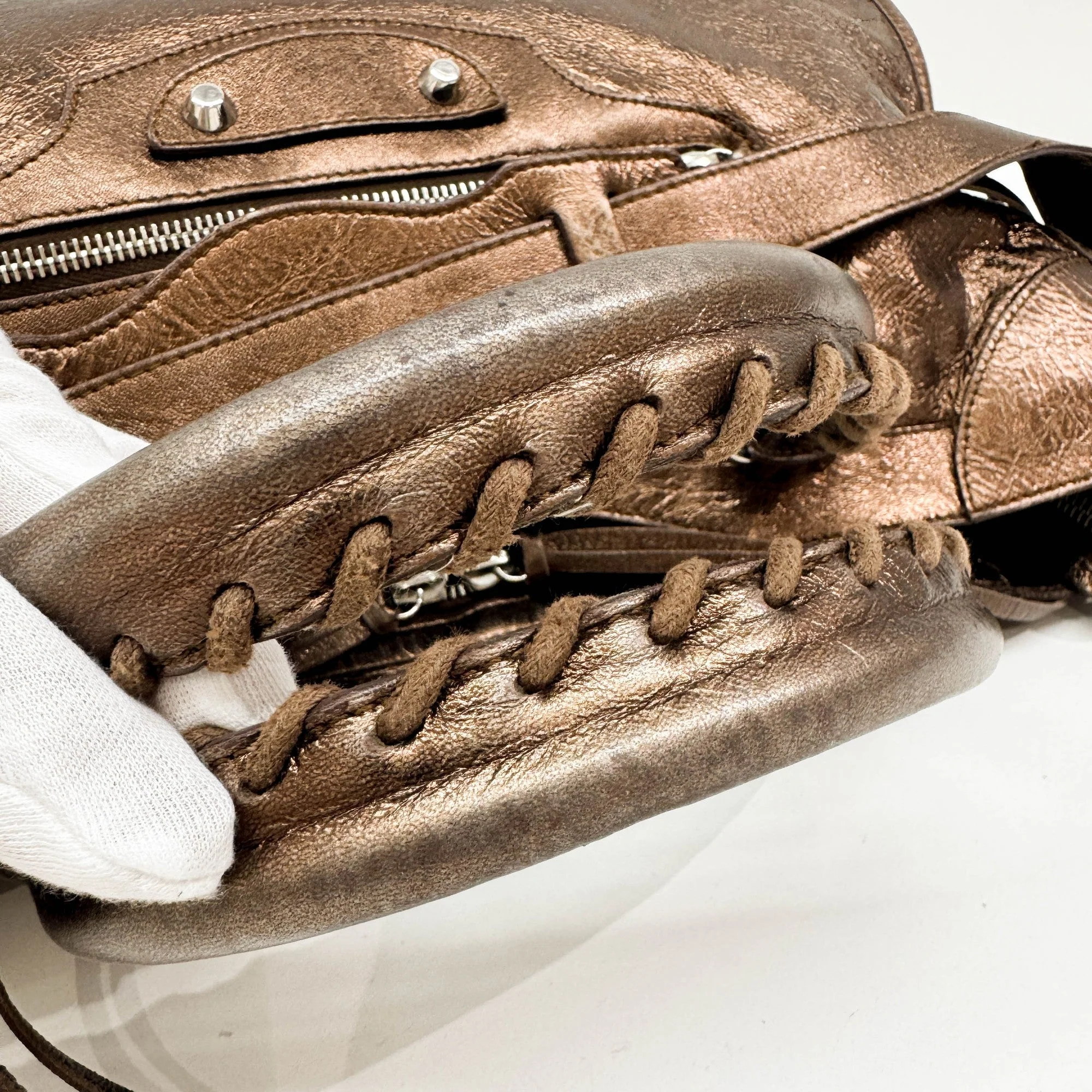 The City Bronze Metallic Leather Two Way Bag - Image 9