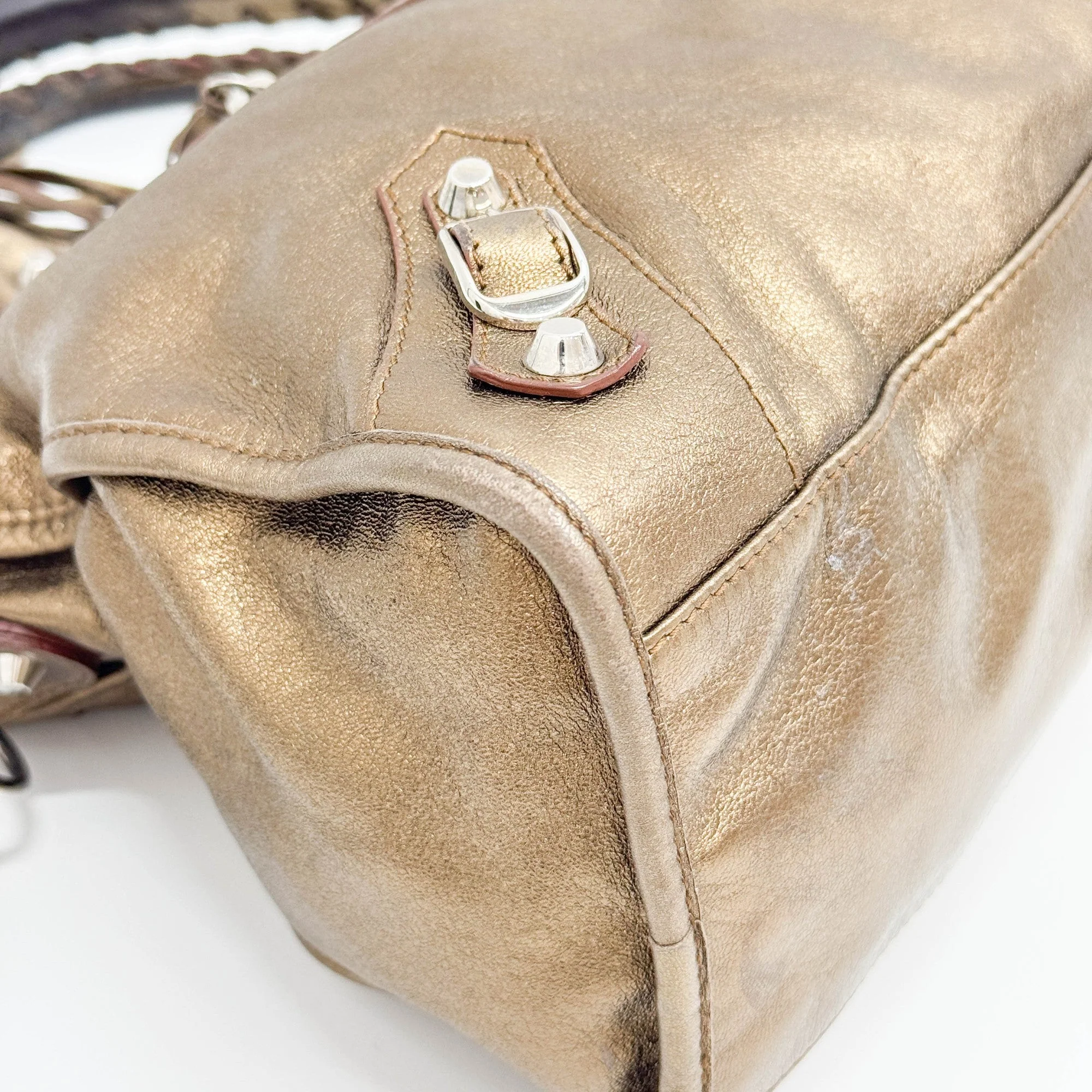 The City Gold Metallic Leather Two Way Bag - Image 9