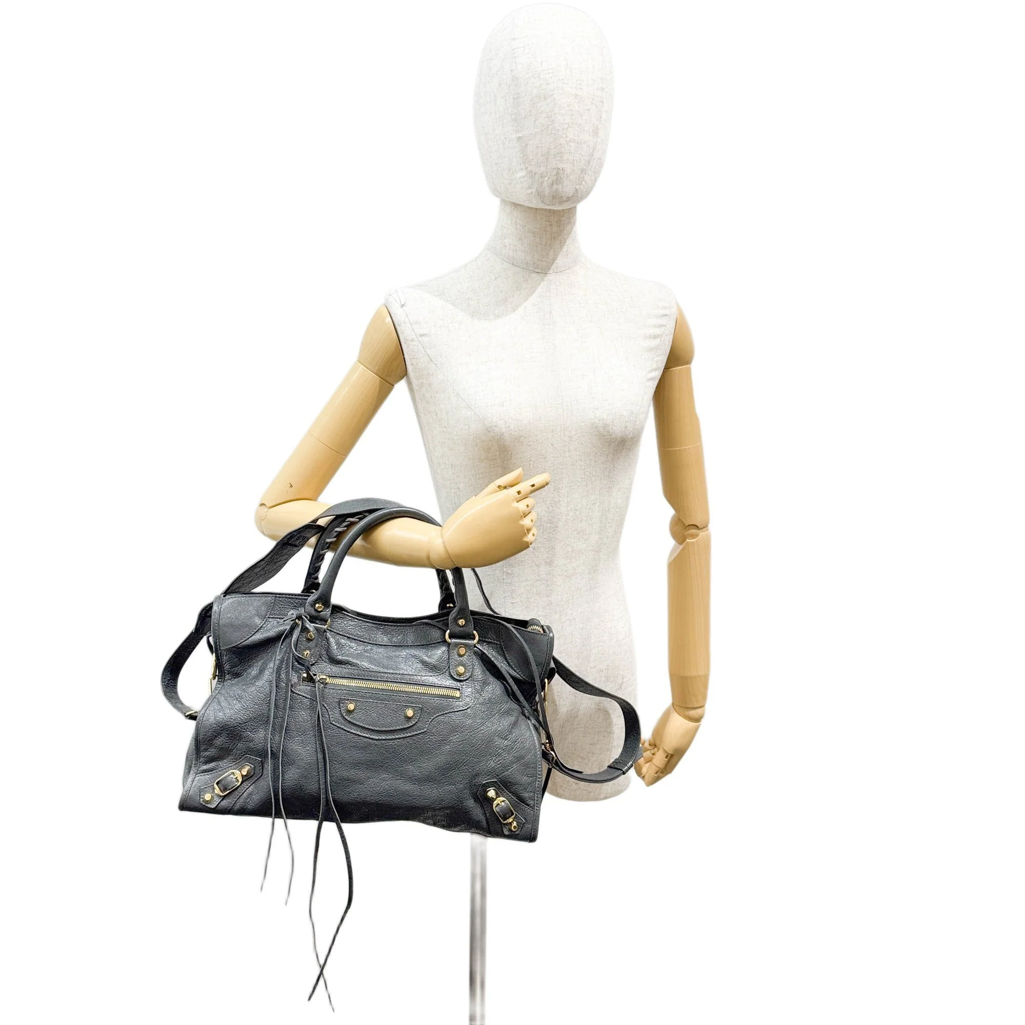 The City Grey Leather Two-Way Bag - Image 3