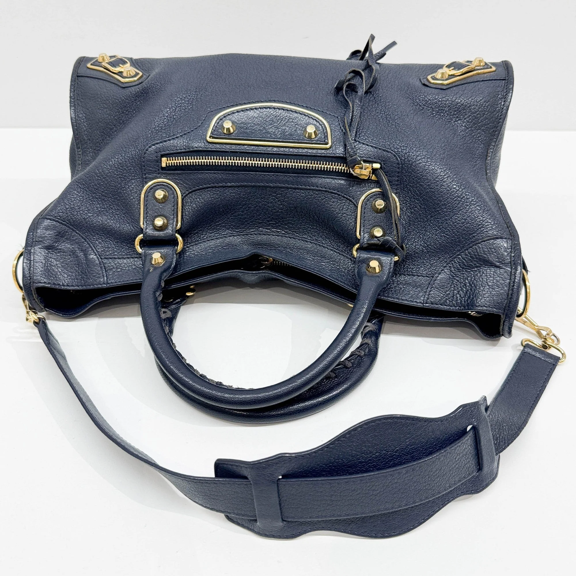 The City Navy Leather Two Way Bag - Image 6