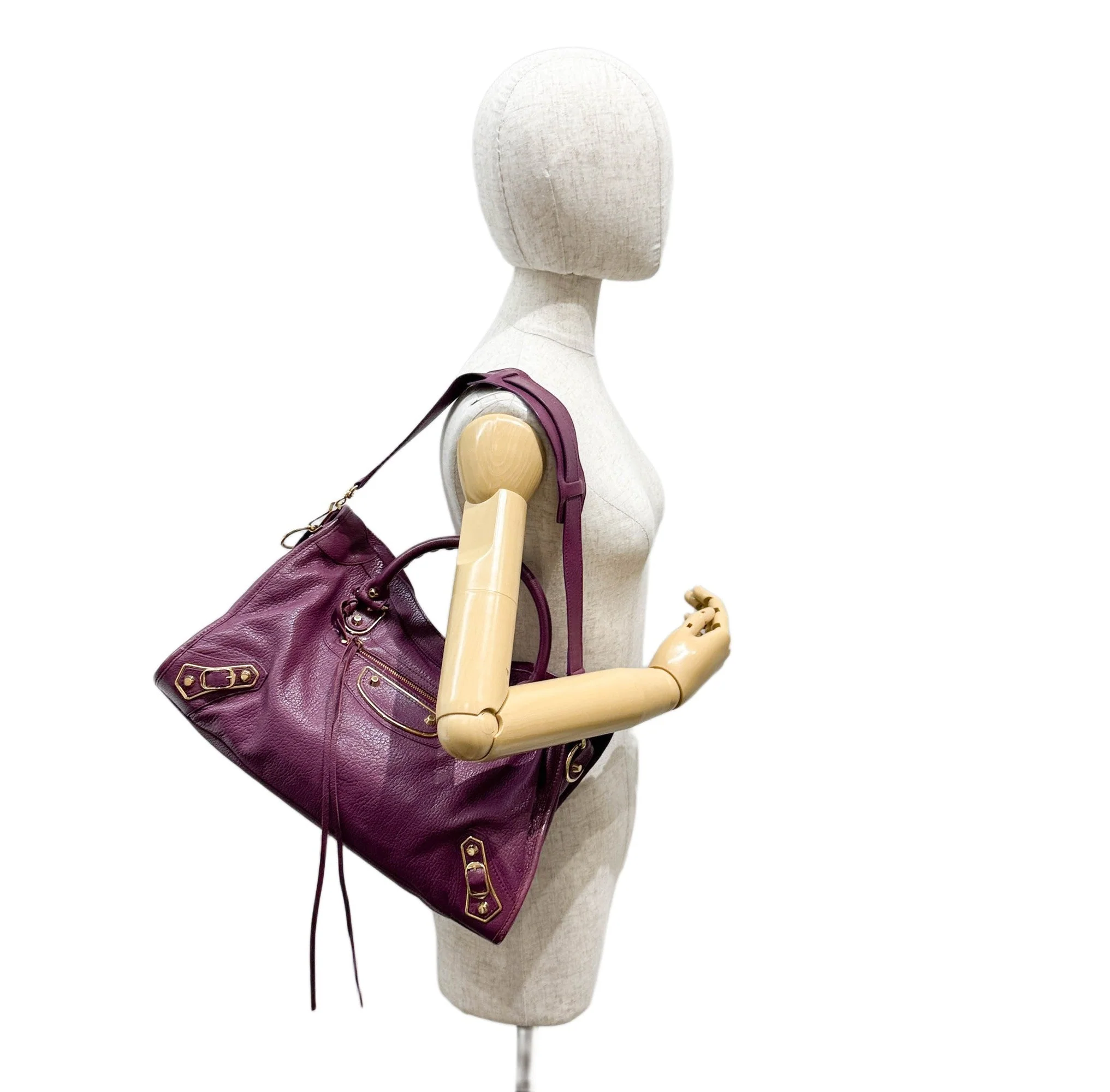 The City Plum Purple Leather Two Way Bag - Image 3