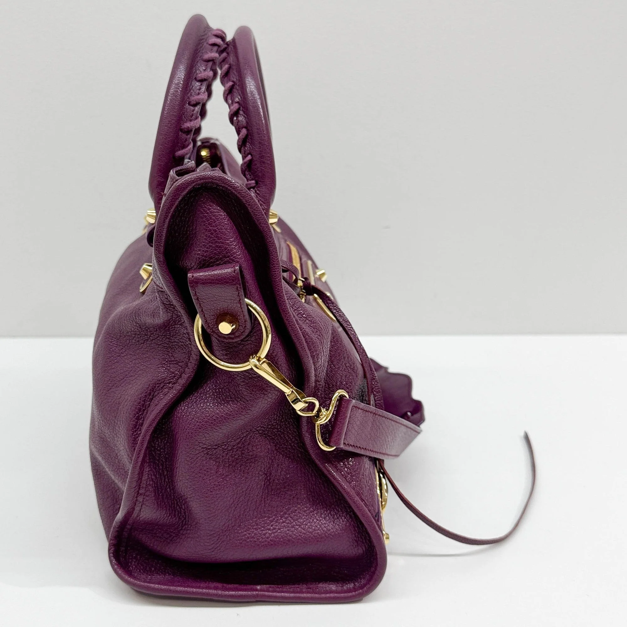 The City Plum Purple Leather Two Way Bag - Image 6