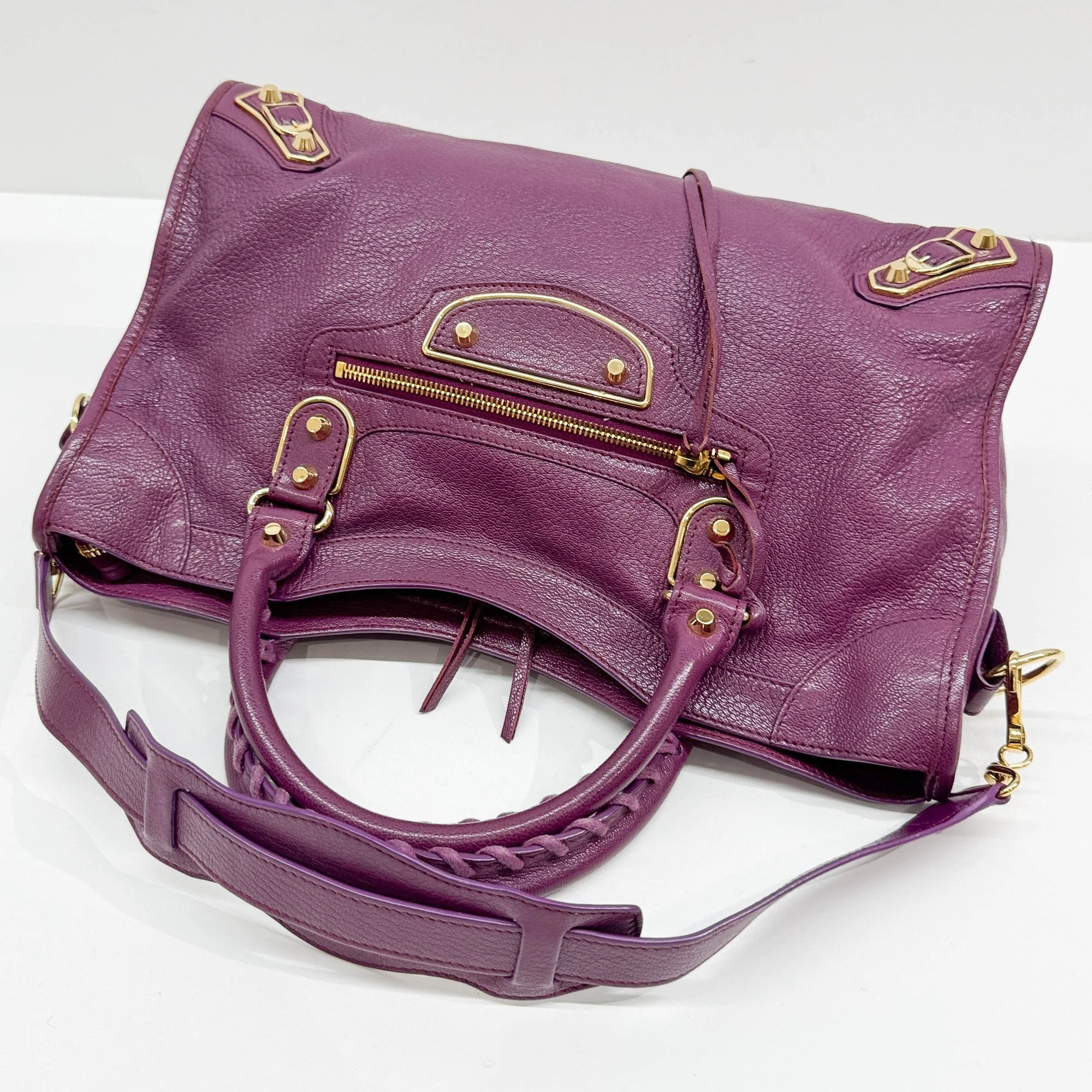 The City Plum Purple Leather Two Way Bag - Image 7