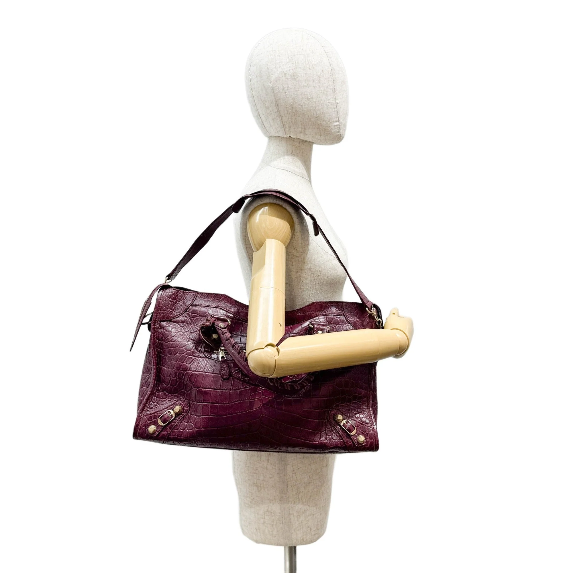 The City Plum Purple Python Embossed Leather Two Way Bag - Image 3