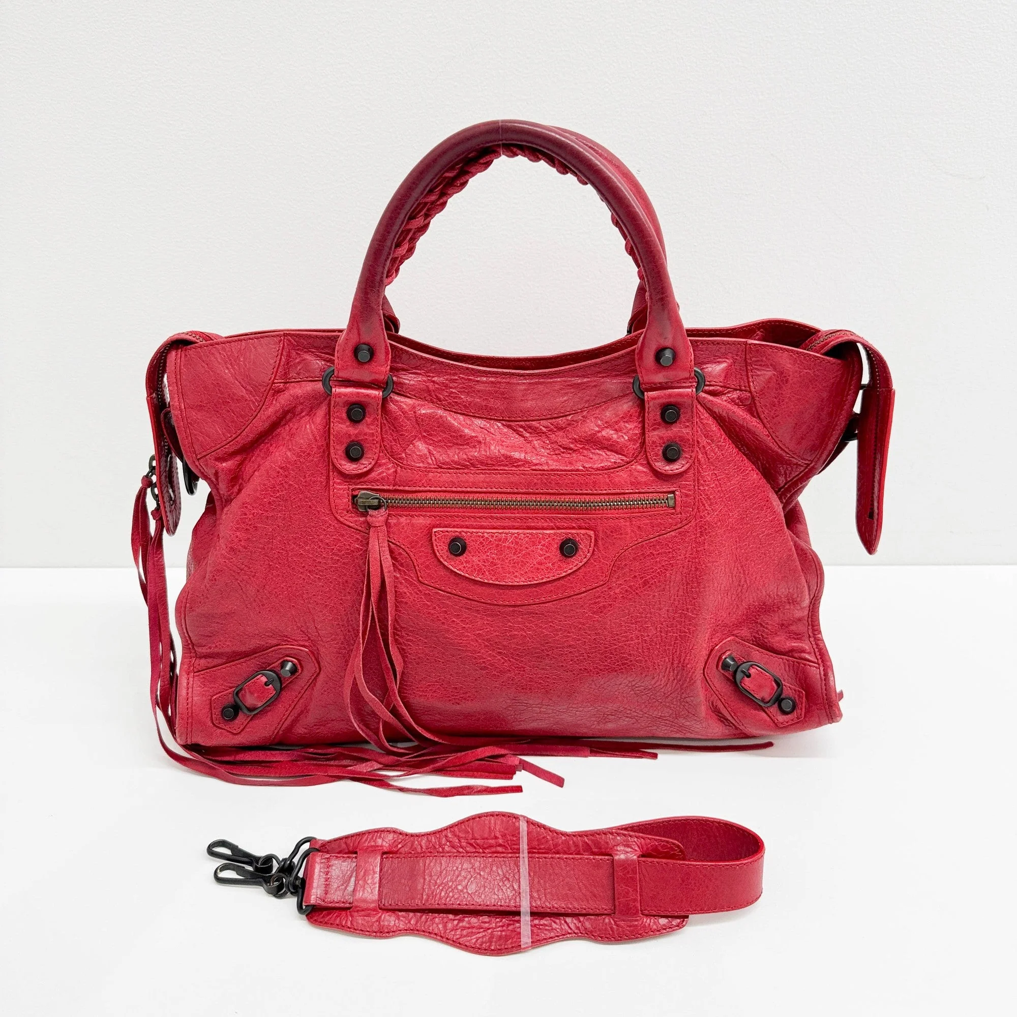 The City Red Leather Two Way Bag - Image 4