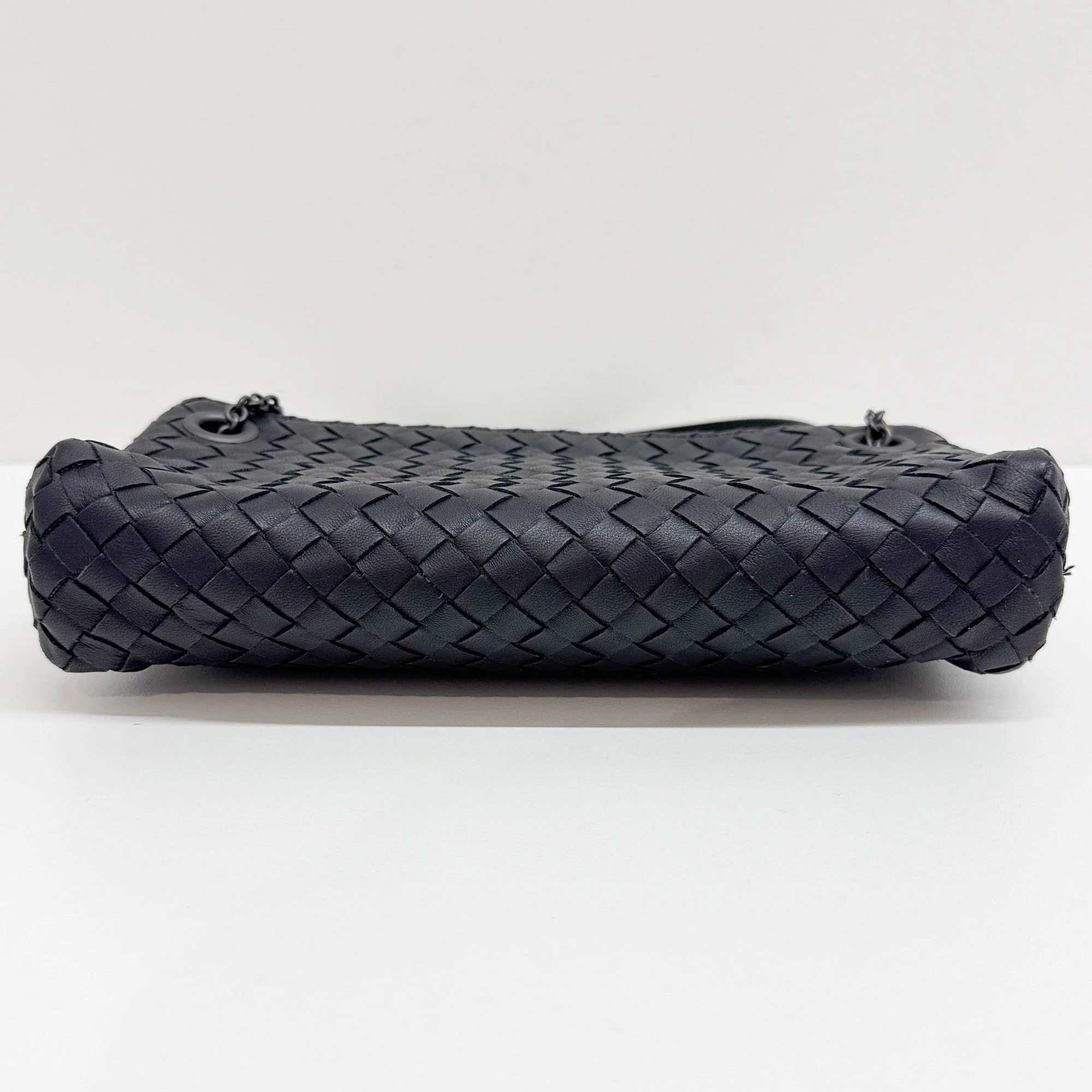 Three-Tiered Black Intrecciato Leather Shoulder Bag - Image 7