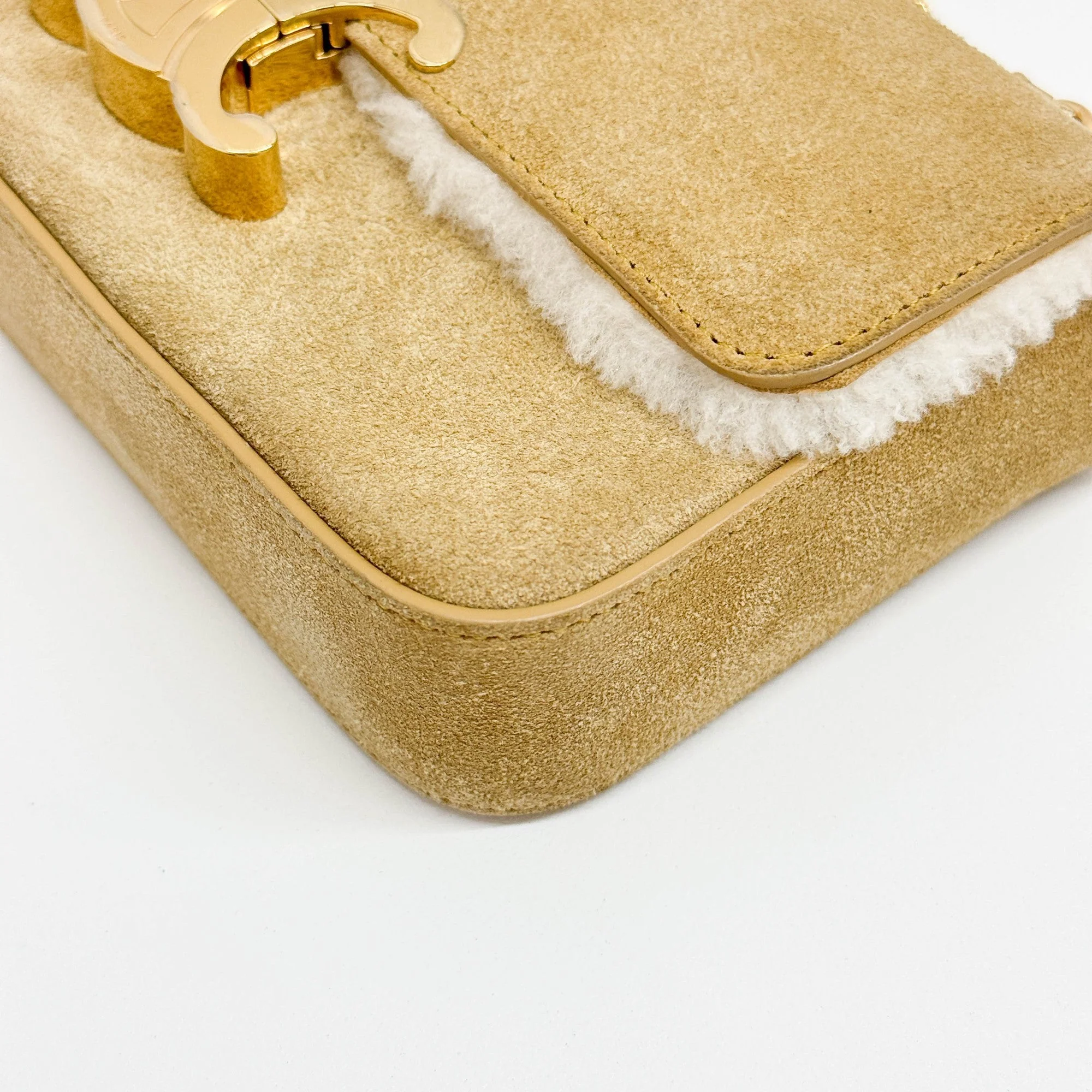 Triomphe Beige Suede with Boa Chain Shoulder Bag - Image 10