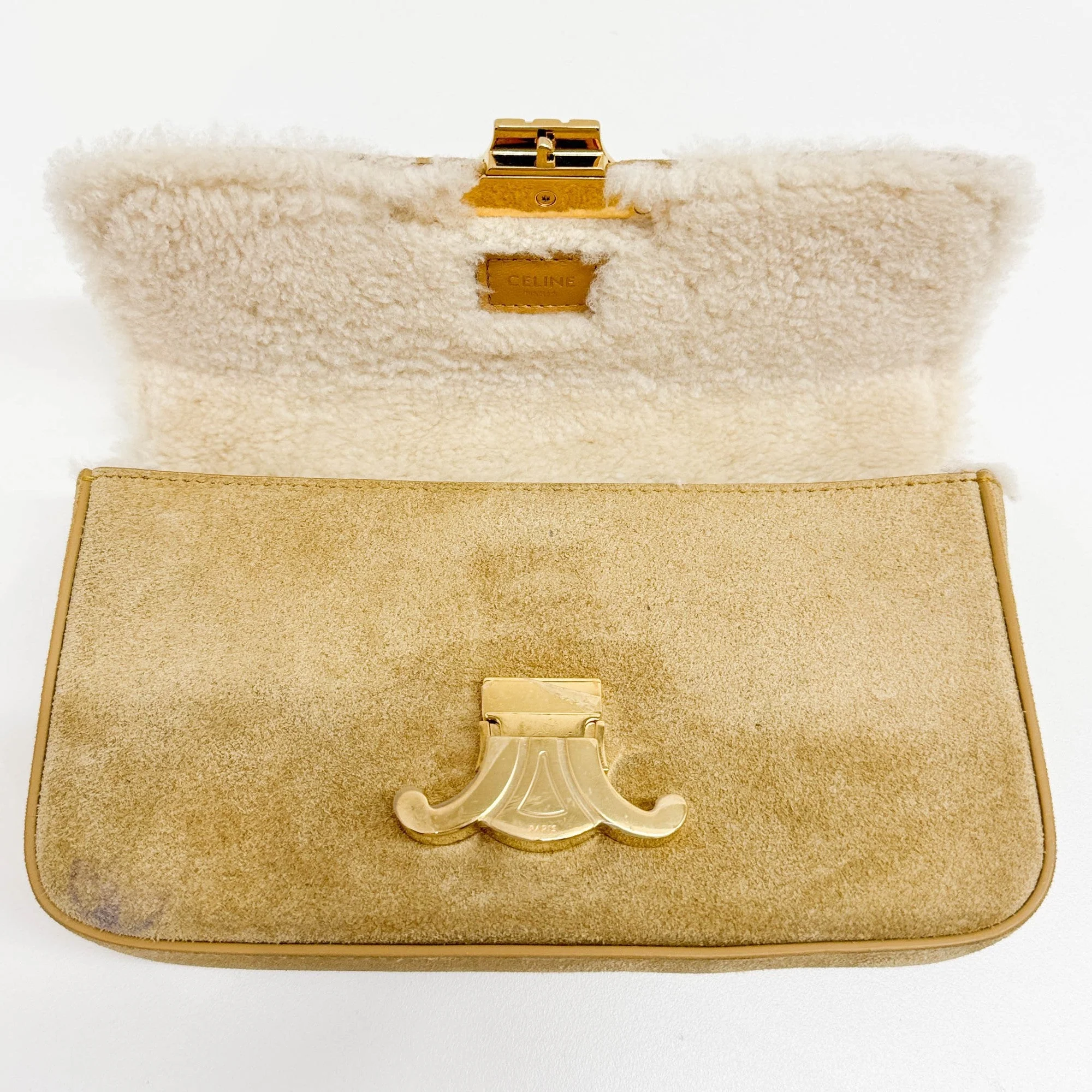 Triomphe Beige Suede with Boa Chain Shoulder Bag - Image 14