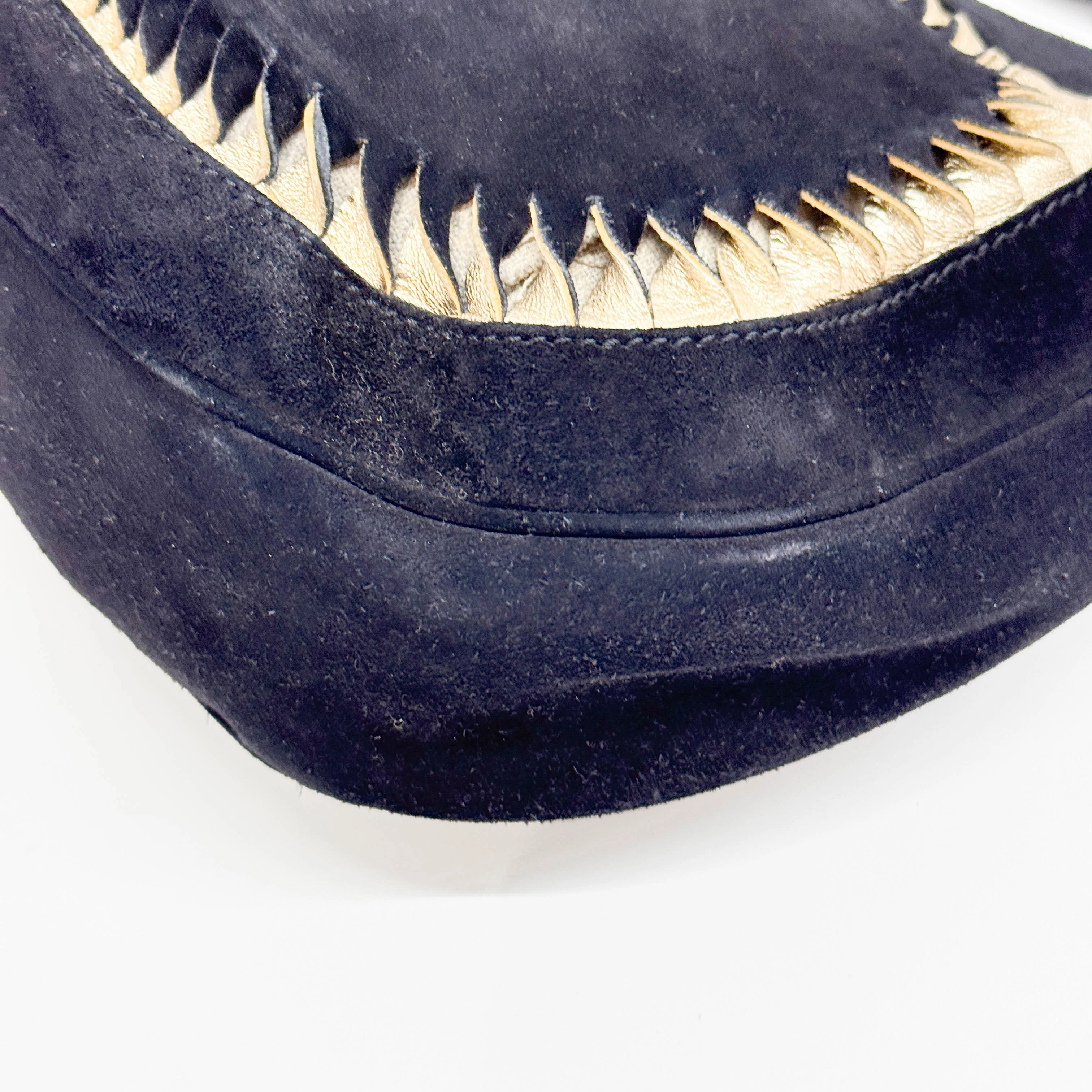 Twisted Black & Gold Suede Shoulder Bag - Image 11