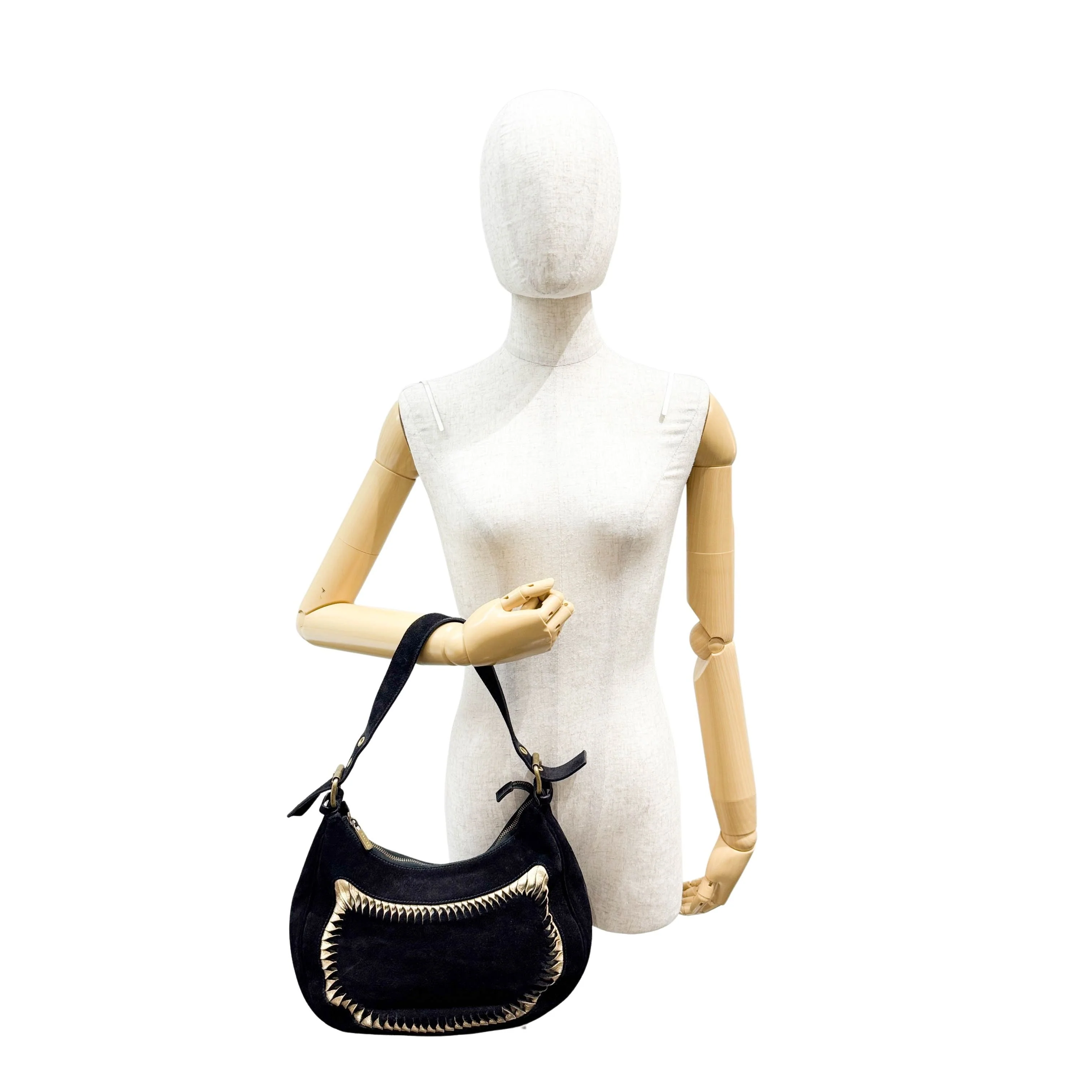 Twisted Black & Gold Suede Shoulder Bag - Image 12
