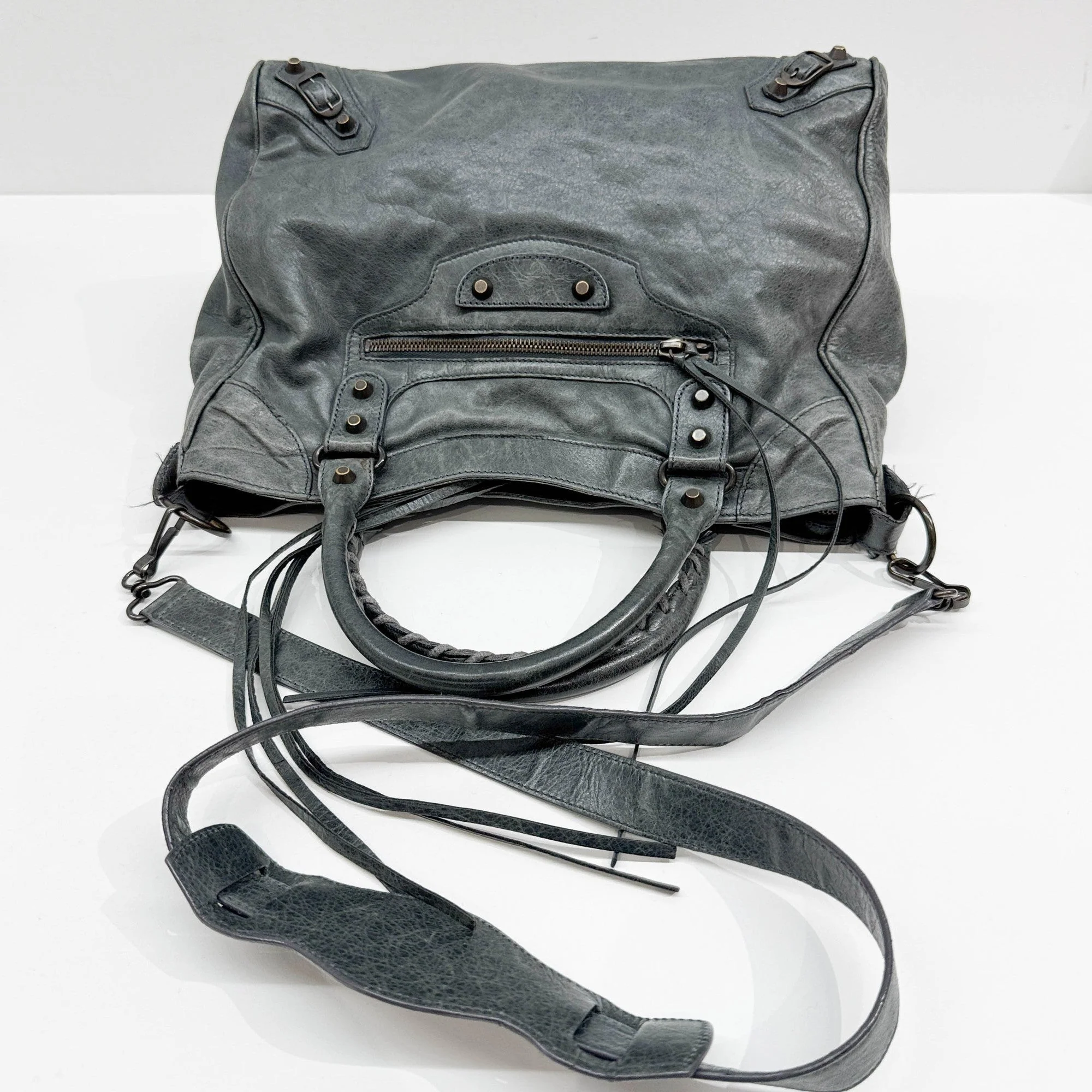 Velo Anthracite Gray Leather Two Way Bag - Image 7
