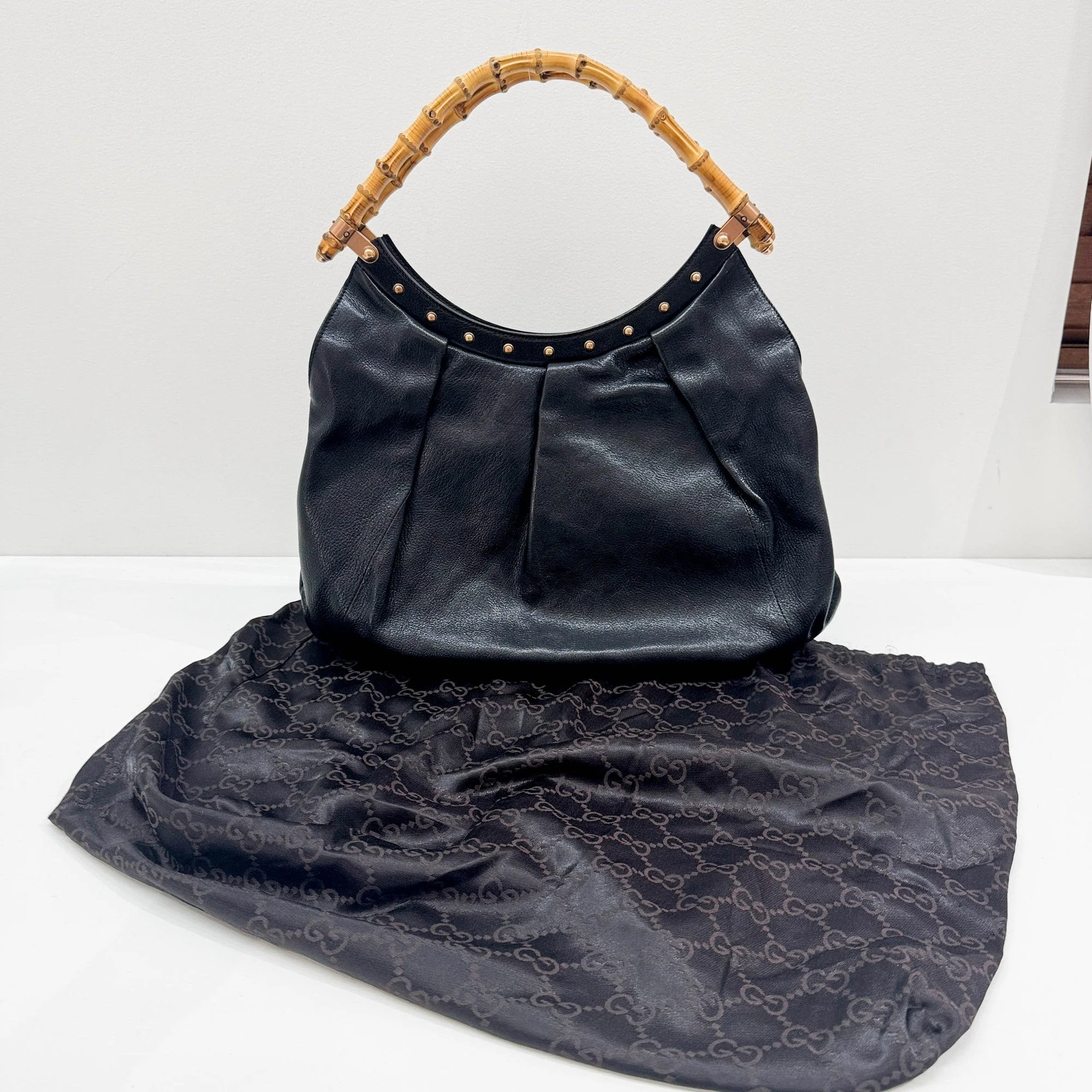 Vintage Bamboo Hobo Black Leather Tote Bag - Image 4