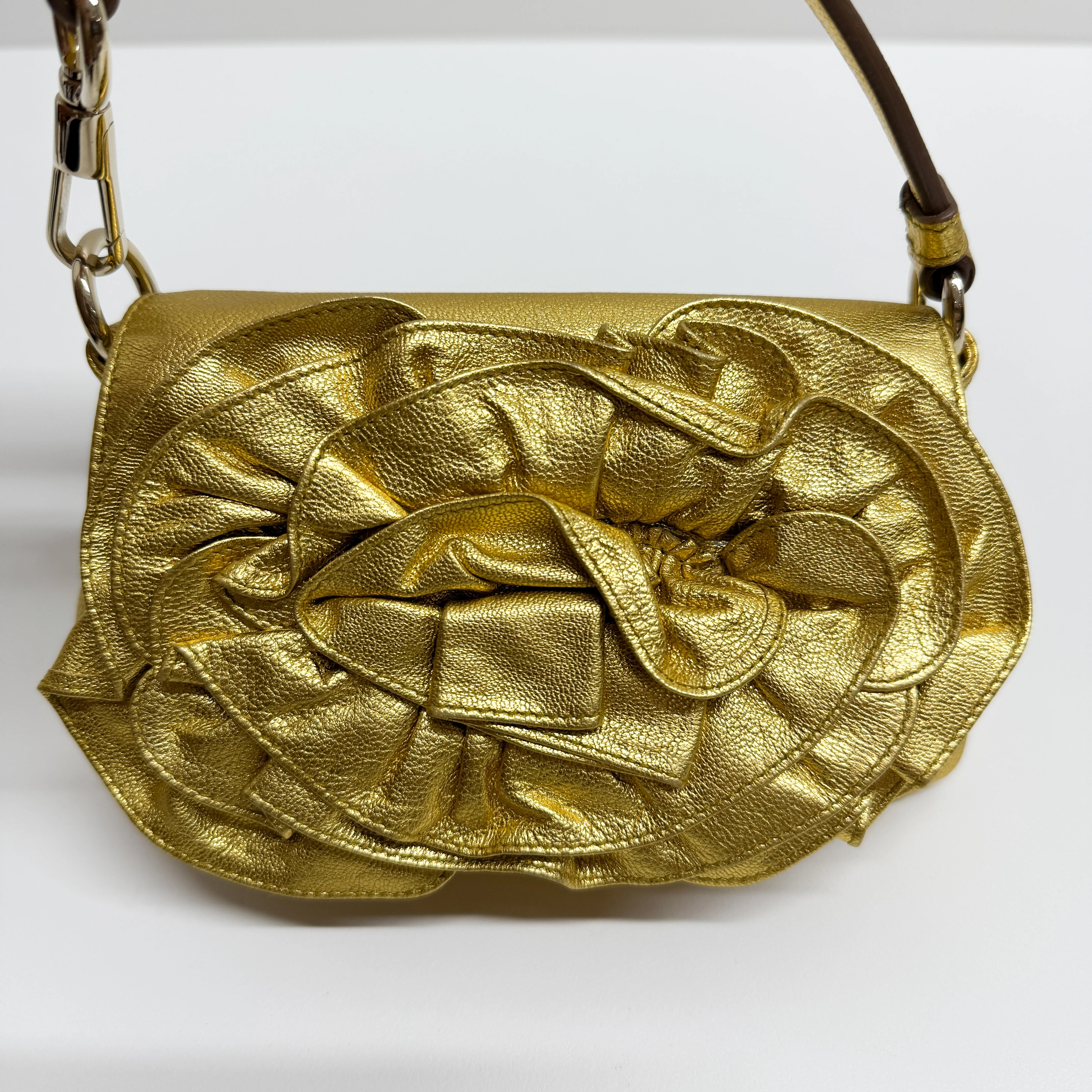 Vintage Mini Gold Leather Hand Bag - Image 8