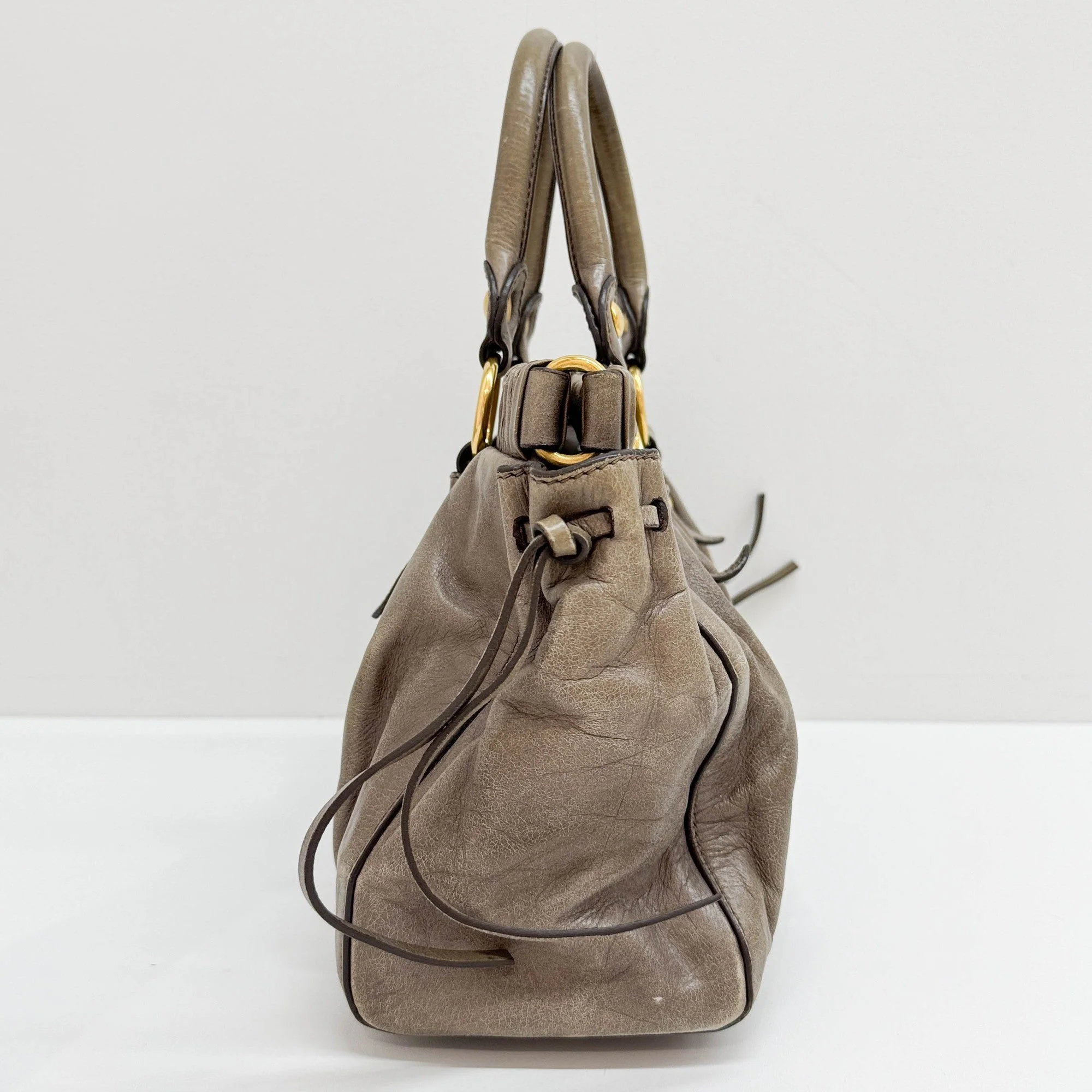 Vitello Dark Khaki Leather Hand Bag - Image 4